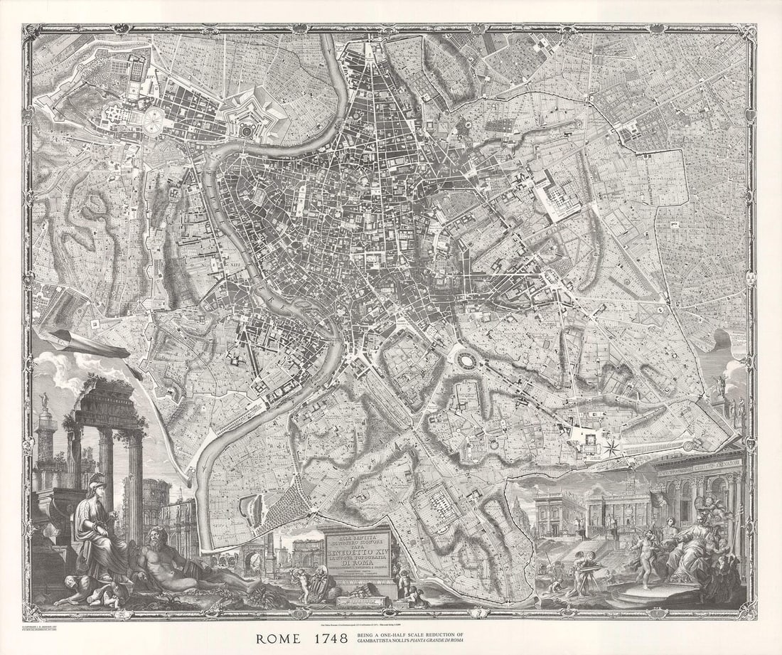 Renaissance GIAMBATTISTA NOLLI Rome in 1748 36" x 43" Offset Lithograph 1997: Renaissance GIAMBATTISTA NOLLI Rome in 1748 36" x 43" Offset Lithograph 1997 Experience the timeless beauty of Rome in 1748, captured in exquisite detail by renowned artist Giambattista Nolli. This st