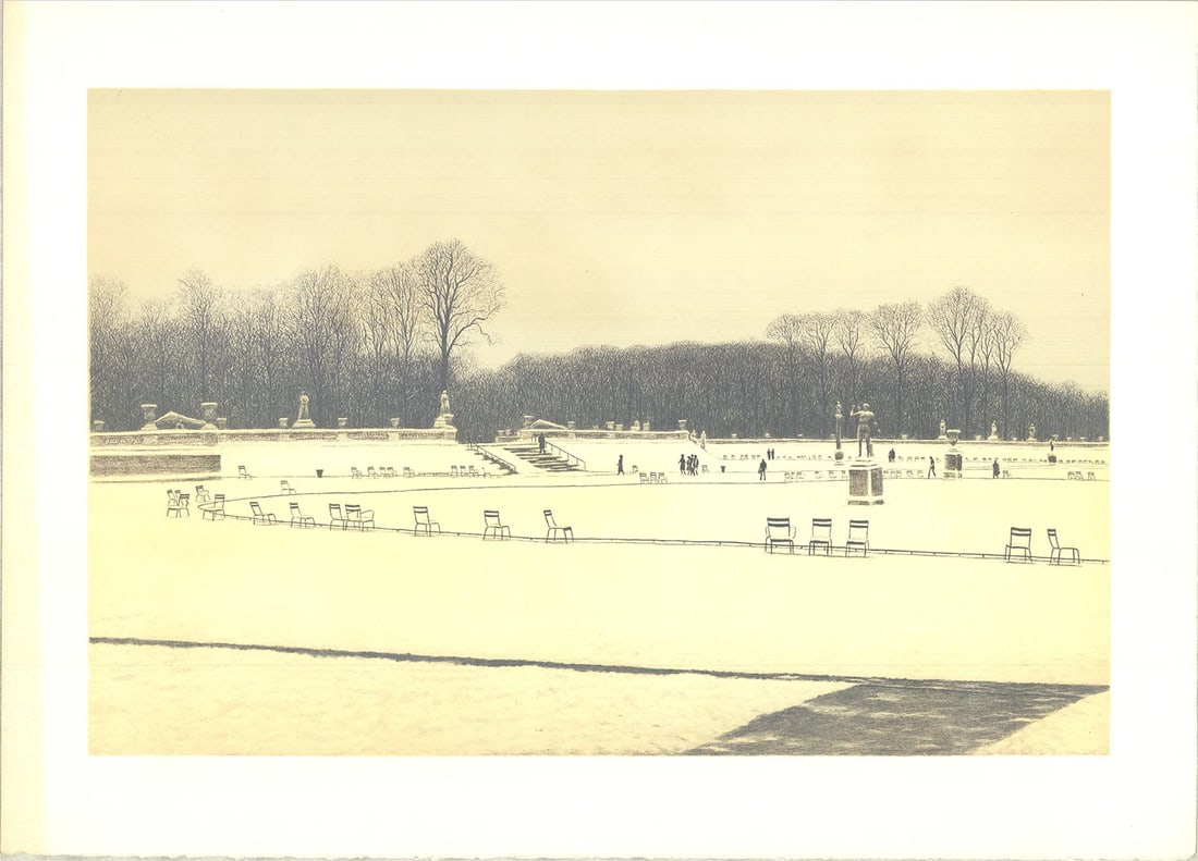 Harold Altman Lithograph, 1970 - Park Scene (22" x 30"): Harold Altman Lithograph, 1970 - Park Scene (22" x 30") Experience the serene beauty of Harold Altman's 1970 lithograph, Park Scene, which captures a tranquil park scene in stunning detail. Measuring