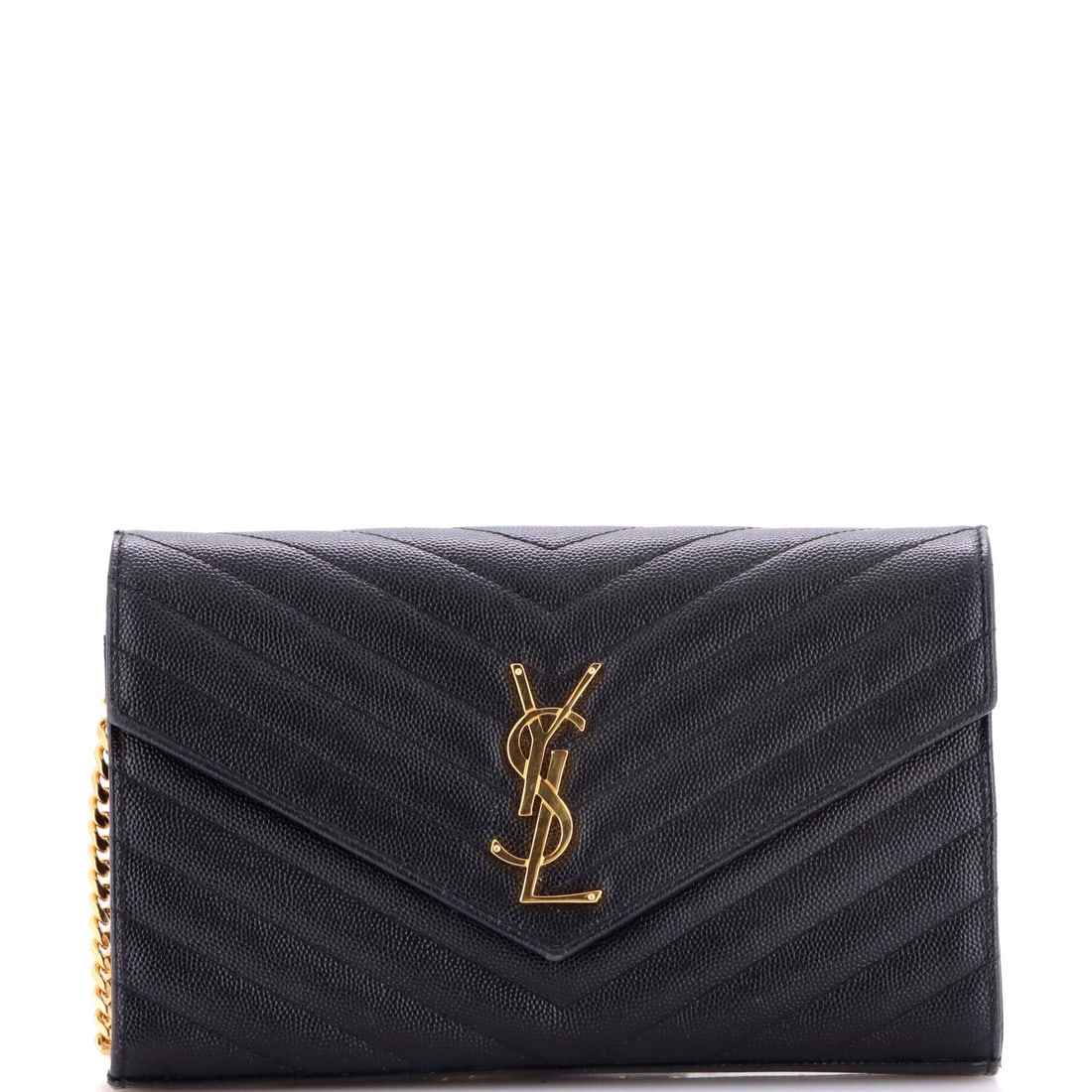 Saint Laurent Classic Monogram Wallet with Matelasse Chevron Leather on Medium Chain: Saint Laurent Classic Monogram Wallet with Matelasse Chevron Leather on Medium Chain Experience the timeless elegance of Saint Laurent with this classic monogram wallet, boasting iconic matelasse