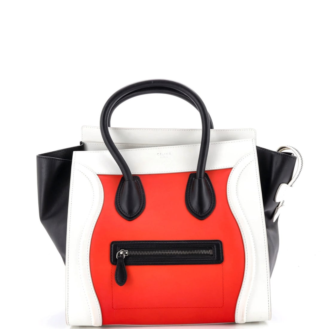 Celine Tricolor Leather Mini Luggage Bag: Celine Tricolor Leather Mini Luggage Bag A stylish and functional Celine Tricolor Leather Mini Luggage Bag, perfect for adding a pop of color to your travel routine. With its classic tricolor design,