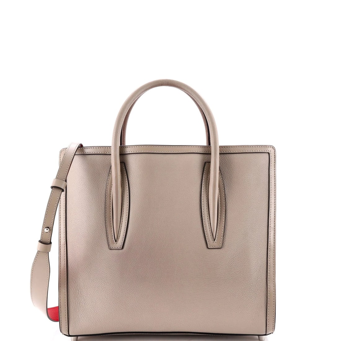 Christian Louboutin Paloma Medium Leather Tote: Christian Louboutin Paloma Medium Leather Tote The Christian Louboutin Paloma Medium Leather Tote is a timeless, neutral-toned classic that exudes understated elegance. With its signature red interior