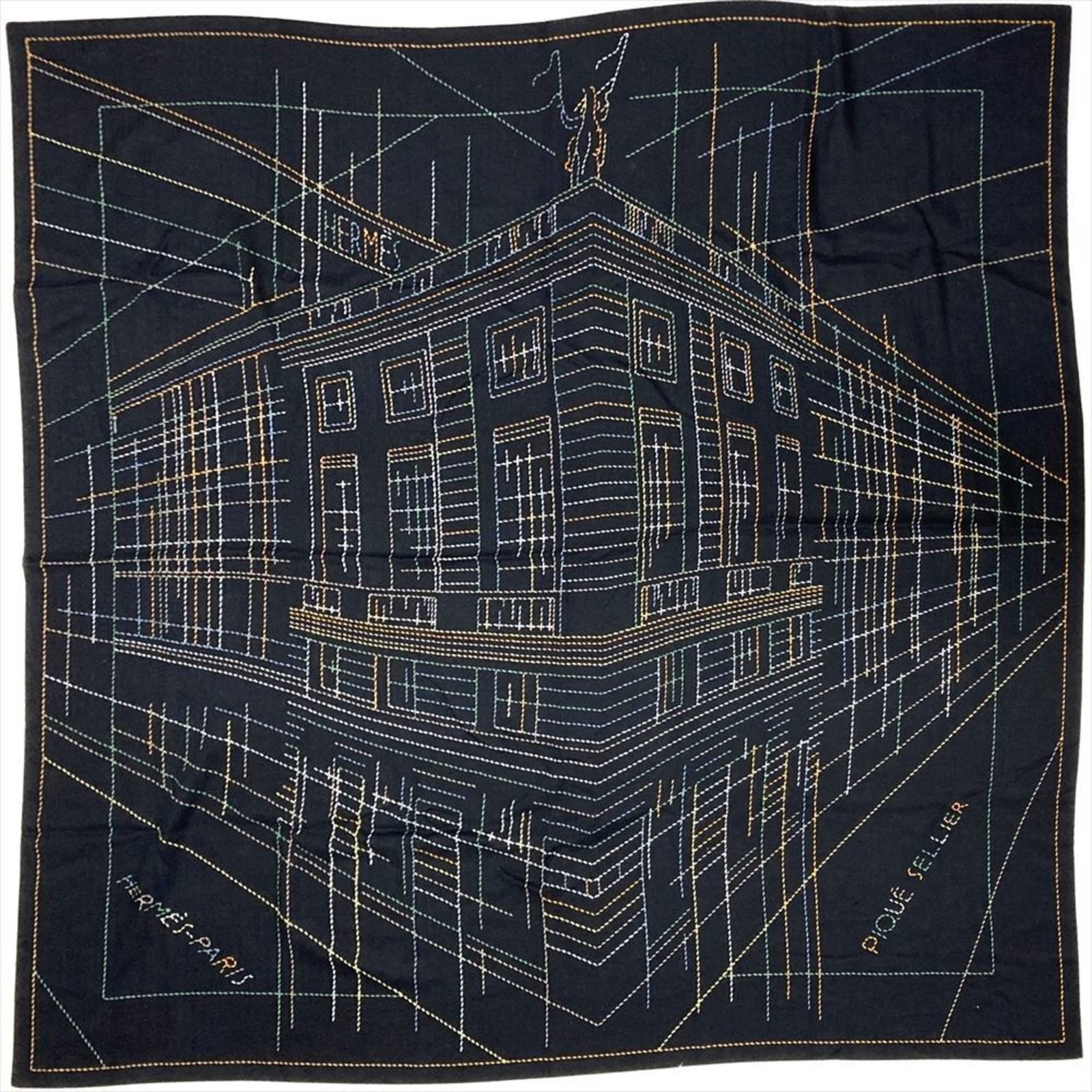 Hermes Shawl in Cashmere and Silk: Hermes Shawl in Cashmere and Silk Wrap yourself in luxury with this exquisite Hermes shawl, crafted from the finest cashmere and silk. Its sleek black hue exudes sophistication, while its generous siz