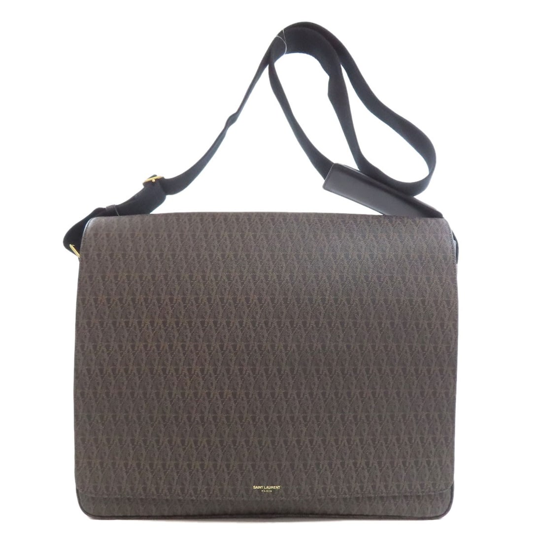 Saint Laurent Logo Shoulder Bag in PVC: Saint Laurent Logo Shoulder Bag in PVC Elevate your style with the iconic Saint Laurent Logo Shoulder Bag, crafted from durable PVC that adds a touch of edgy sophistication to any outfit. The dark bro