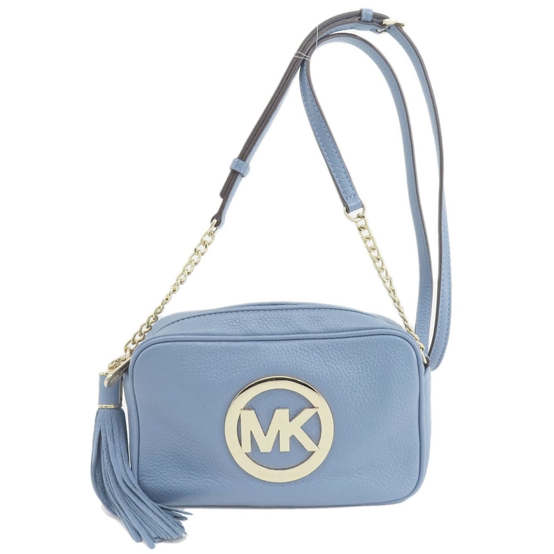 Michael Kors Logo Leather Shoulder Bag: Michael Kors Logo Leather Shoulder Bag Elevate your daily routine with the sleek and sophisticated Michael Kors Logo Leather Shoulder Bag, boasting a vibrant blue exterior that adds a pop of color to