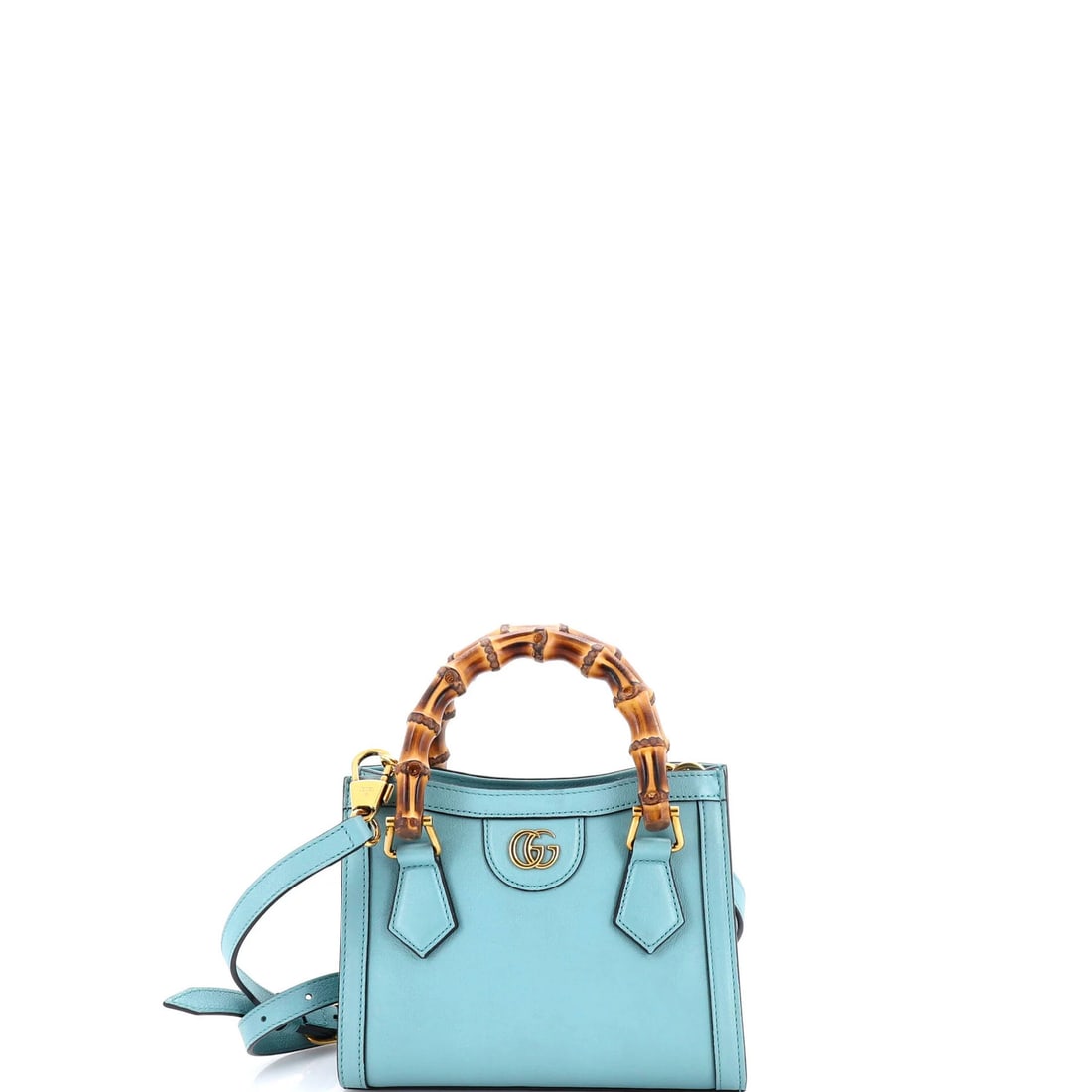 Gucci Diana Mini Tote with Bamboo Handle and Leather: Gucci Diana Mini Tote with Bamboo Handle and Leather Elevate your everyday style with the iconic Gucci Diana Mini Tote, boasting a sleek bamboo handle and supple leather exterior in a stunning blue hu