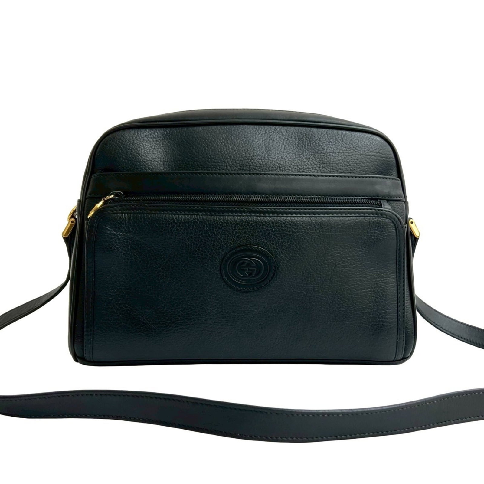 Gucci Pochette Shoulder Bag in Leather: Gucci Pochette Shoulder Bag in Leather A timeless Gucci Pochette Shoulder Bag in sleek black leather, perfect for adding an air of sophistication to any outfit. With its classic design and spacious in