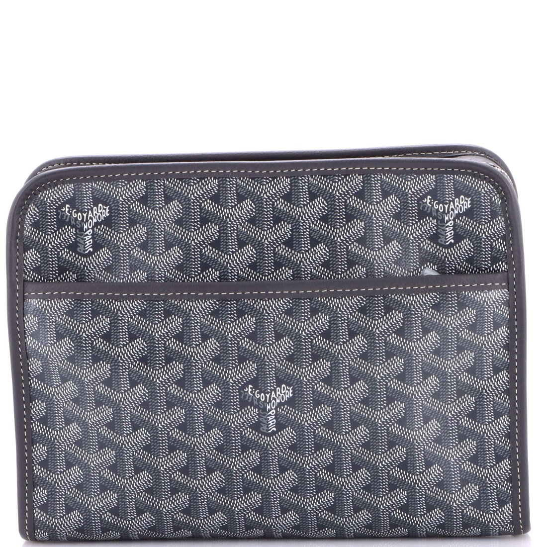 MM Goyard Jouvence Toiletry Pouch Coated Canvas: MM Goyard Jouvence Toiletry Pouch Coated Canvas The Goyard Jouvence Toiletry Pouch is a stylish and functional accessory perfect for daily use, boasting a durable canvas exterior with a subtle gray hu