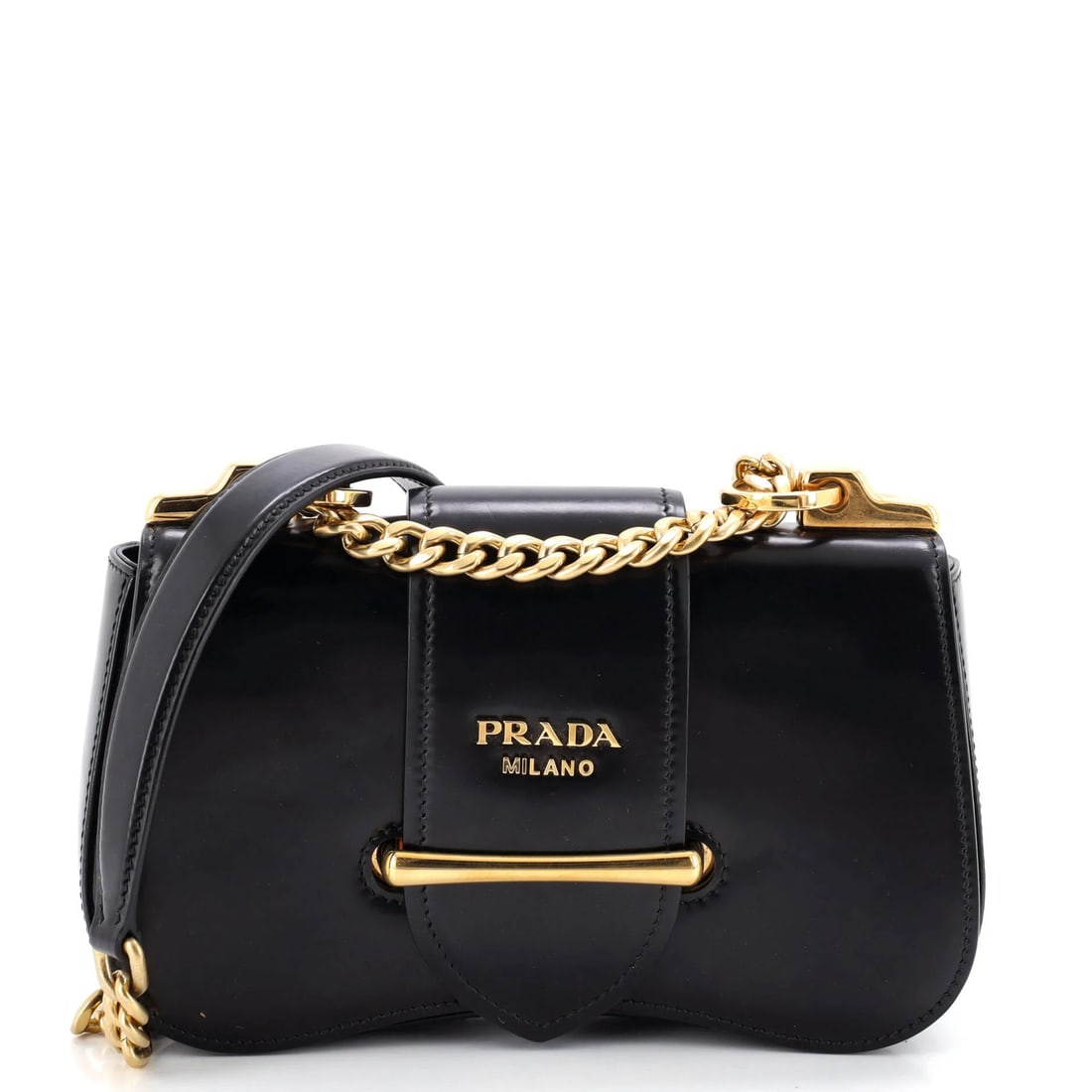 Prada Sidonie Chain Shoulder Bag - City Calf Medium: Prada Sidonie Chain Shoulder Bag - City Calf Medium The Prada Sidonie Chain Shoulder Bag is a sleek and sophisticated cross-body bag that exudes luxury with its all-black leather exterior and gold har