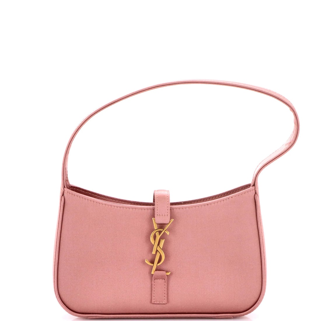 Saint Laurent Le 5 A 7 Hobo Satin Mini: Saint Laurent Le 5 A 7 Hobo Satin Mini Elevate your style with the Saint Laurent Le 5 A 7 Hobo Satin Mini, a chic and sophisticated mini handbag in soft pink satin. This petite yet substantial bag boa