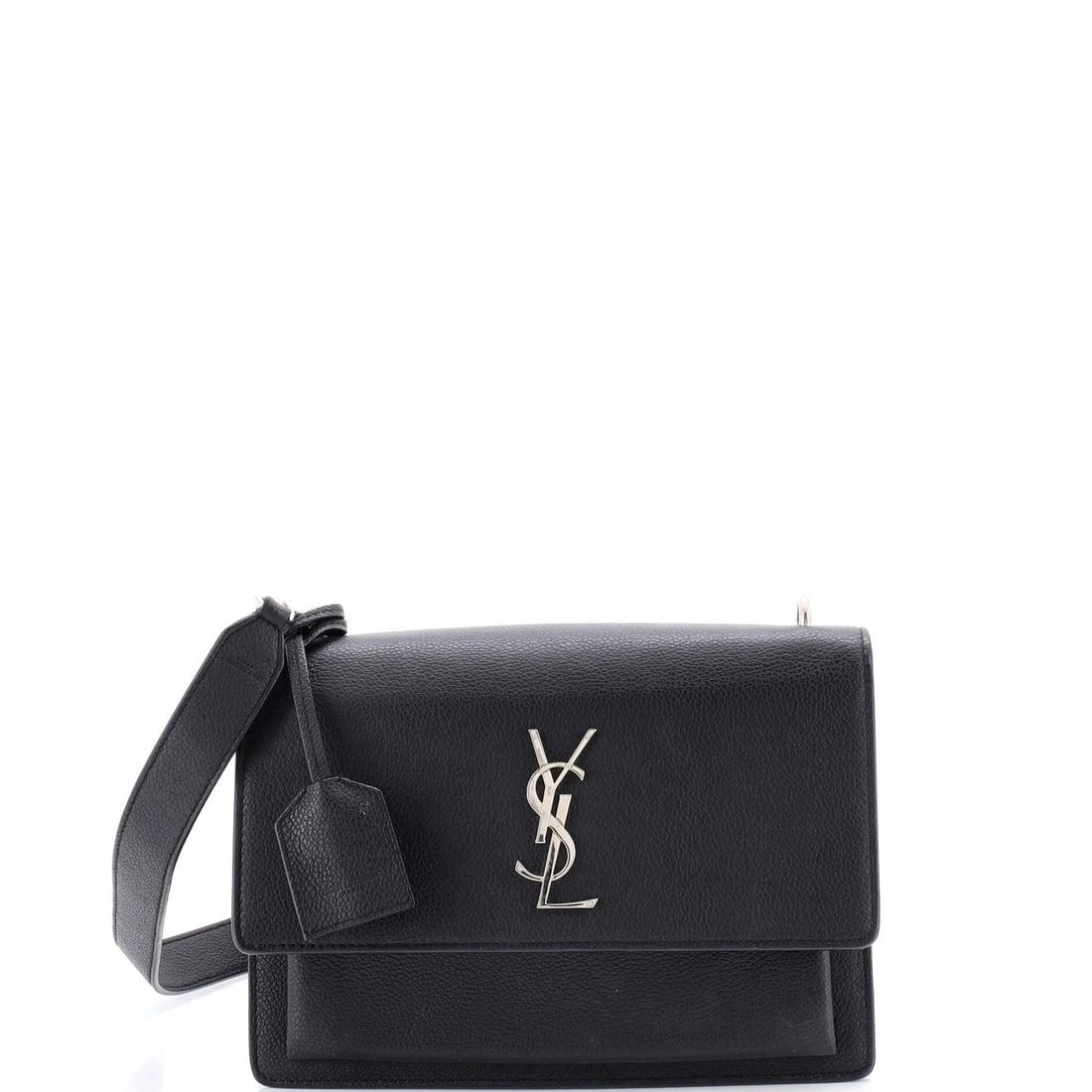 Medium Saint Laurent Sunset Satchel Leather: Medium Saint Laurent Sunset Satchel Leather A timeless Saint Laurent classic, the Sunset Satchel Medium is a chic and versatile cross body bag that exudes effortless elegance. With its sleek black lea
