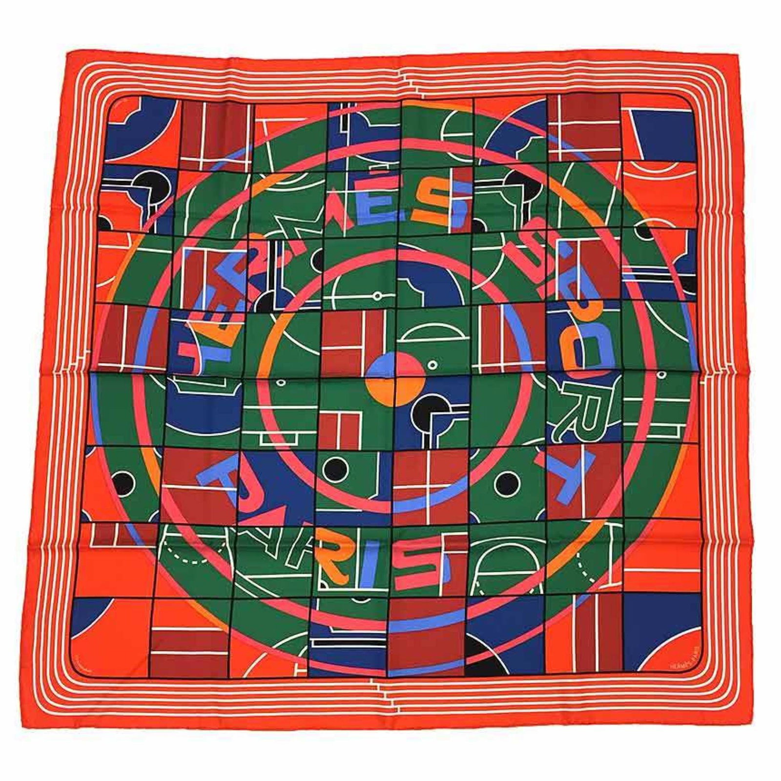 Hermes Silk Scarf: Hermes Silk Scarf Experience the timeless elegance of an authentic Hermes silk scarf, crafted from high-quality materials and boasting a vibrant multi-color design with a striking red accent. This stu