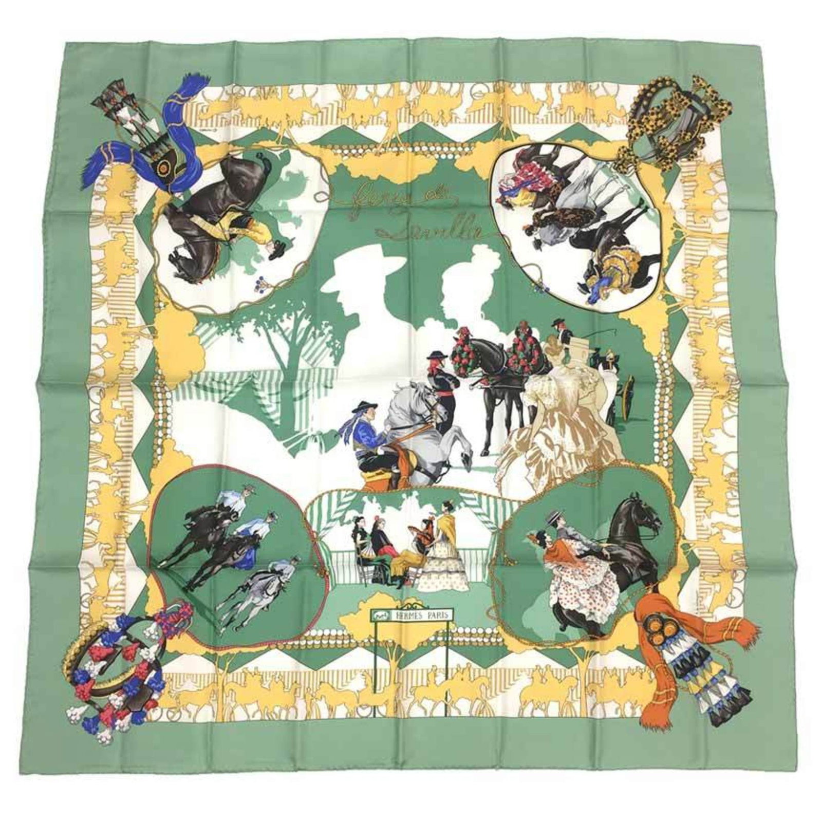 Hermes Silk Scarf: Hermes Silk Scarf Experience the timeless elegance of an authentic Hermes silk scarf, crafted from the finest materials and boasting a vibrant green hue that adds a pop of sophistication to any outfit