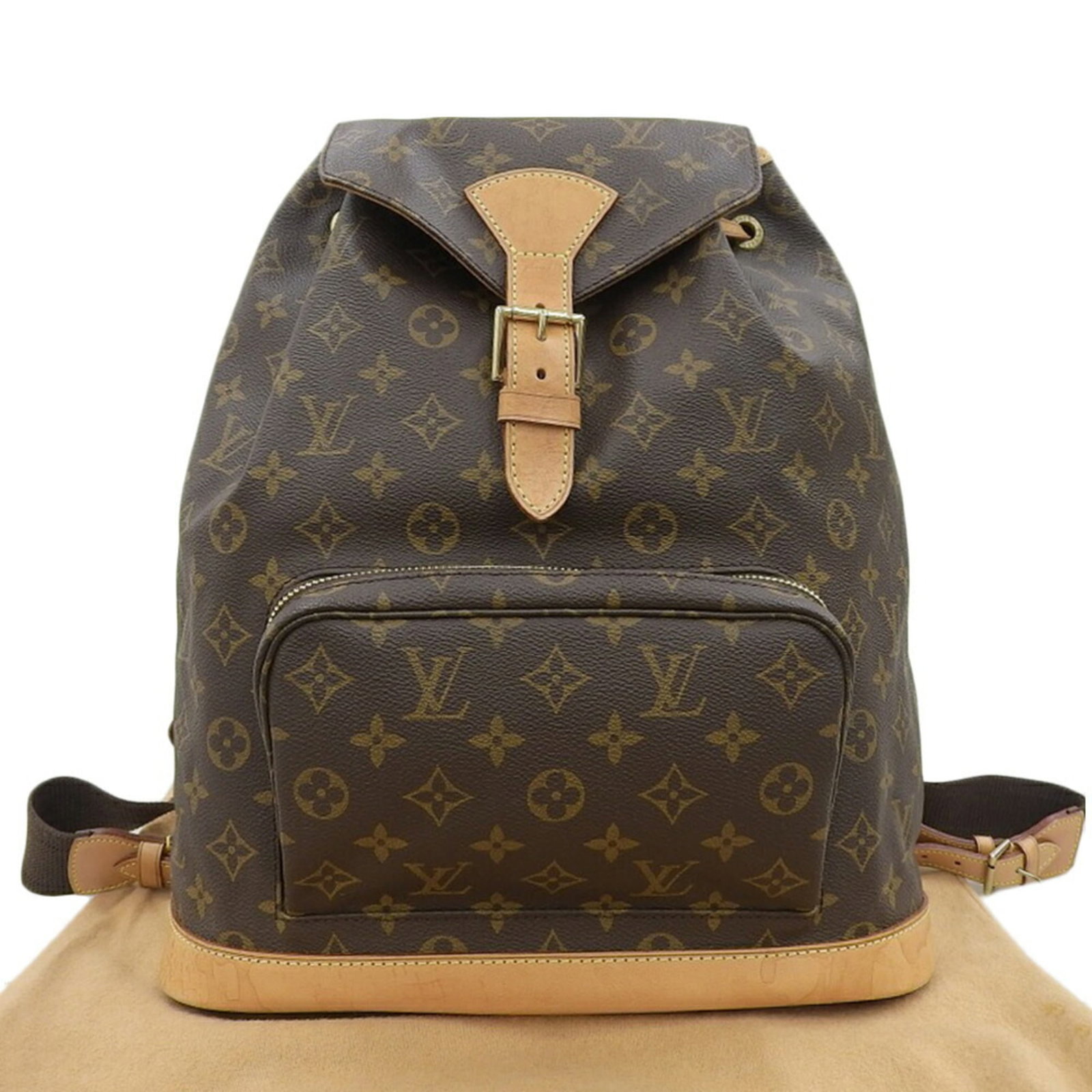 Louis Vuitton PVC and Leather Backpack: Louis Vuitton PVC and Leather Backpack A stylish and practical Louis Vuitton backpack, crafted from durable PVC and supple leather, boasts the iconic monogram pattern on its outer pocket. With a class