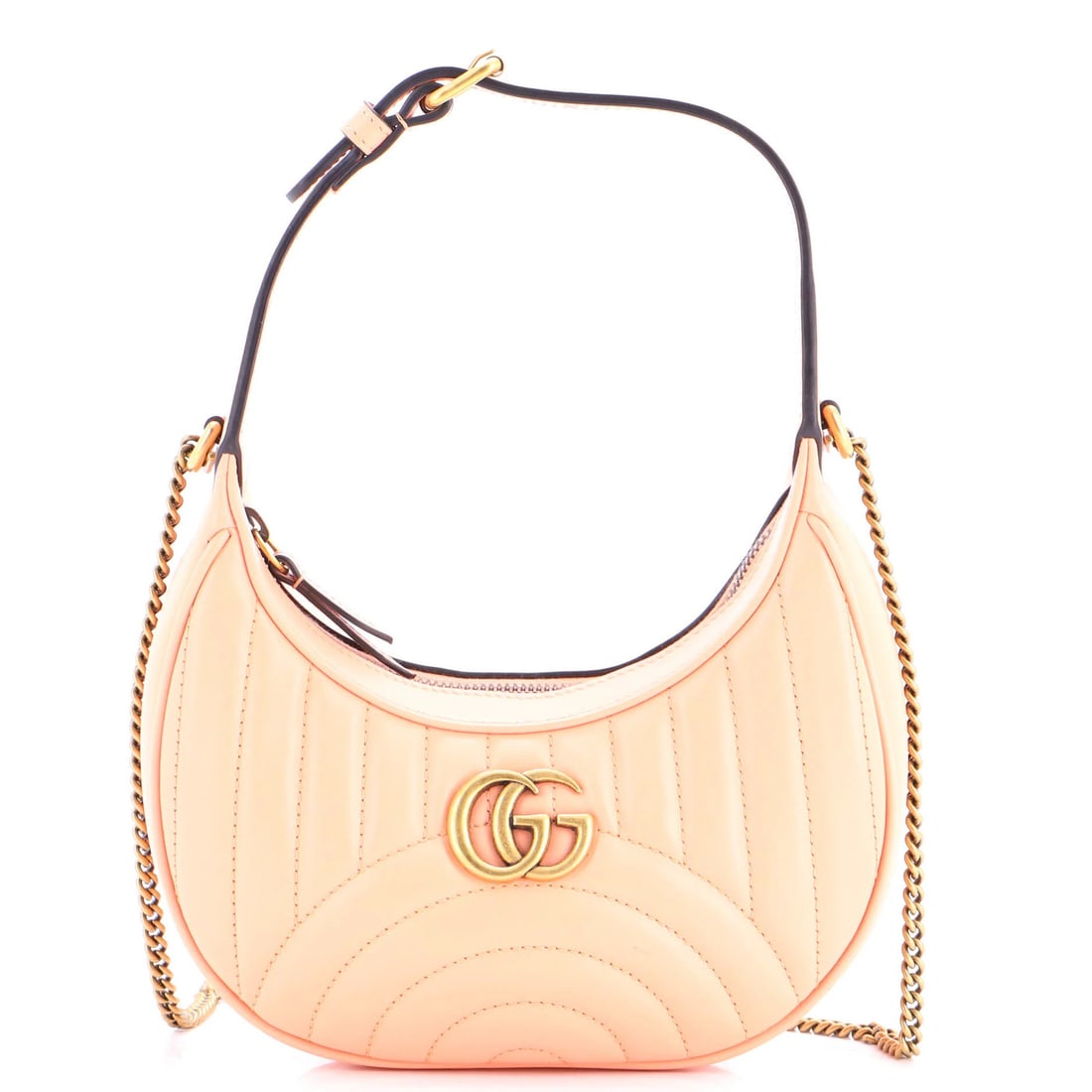 Mini Gucci GG Marmont Half Moon Hobo Matelasse Leather: Mini Gucci GG Marmont Half Moon Hobo Matelasse Leather You're looking at the iconic Gucci GG Marmont Half Moon Hobo Matelasse Leather mini handbag, a stylish and compact accessory that exudes luxury.