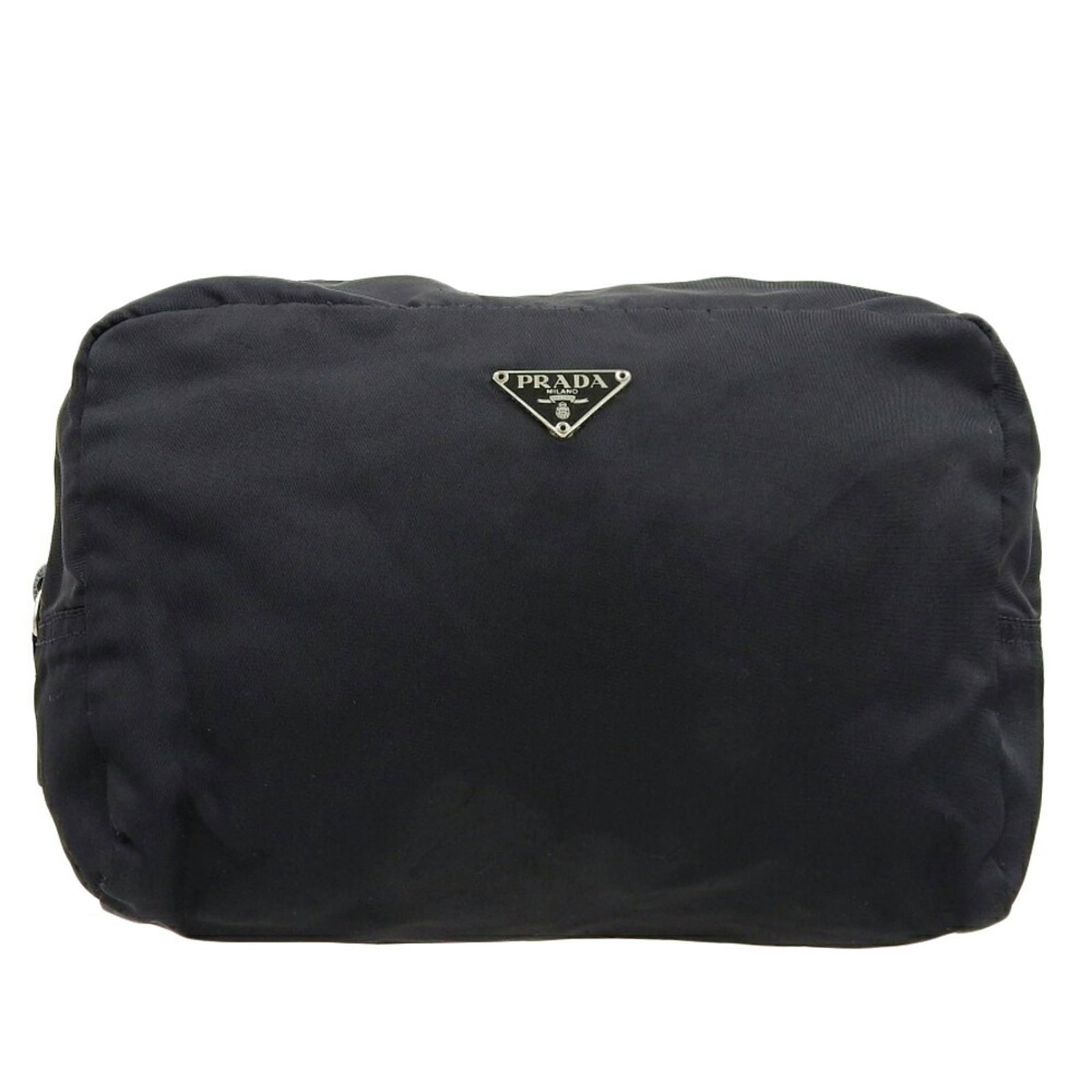 Prada Pouch in Nylon: Prada Pouch in Nylon A sleek and sophisticated Prada pouch in black nylon, perfect for adding a touch of luxury to any outfit. With its classic design and durable construction, this versatile accessor