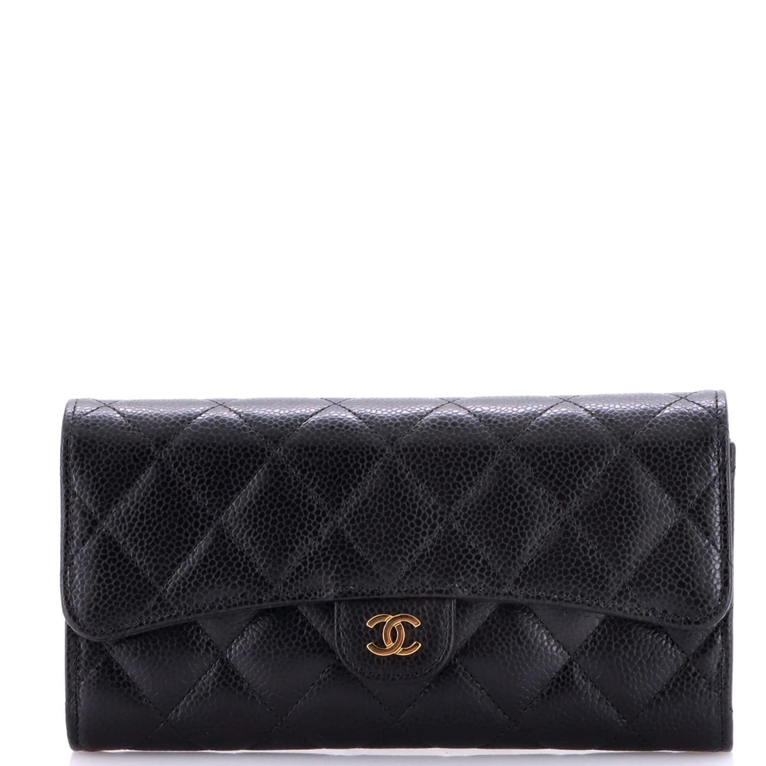Chanel Caviar Quilted Classic Flap Wallet Gusset Long: Chanel Caviar Quilted Classic Flap Wallet Gusset Long A timeless piece from the iconic Chanel brand, this quilted caviar wallet boasts classic design with a modern twist. With its long gusset and spac
