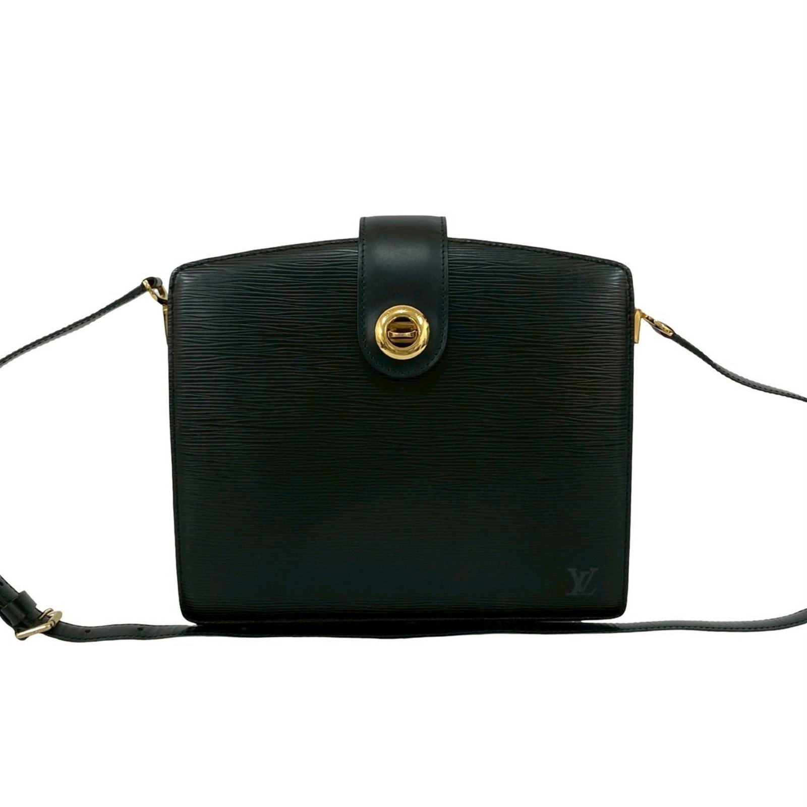 Louis Vuitton Leather Shoulder Bag: Louis Vuitton Leather Shoulder Bag A sleek and sophisticated black leather shoulder bag from the iconic Louis Vuitton brand, boasting classic monogram pattern detailing on its exterior. With a spaciou