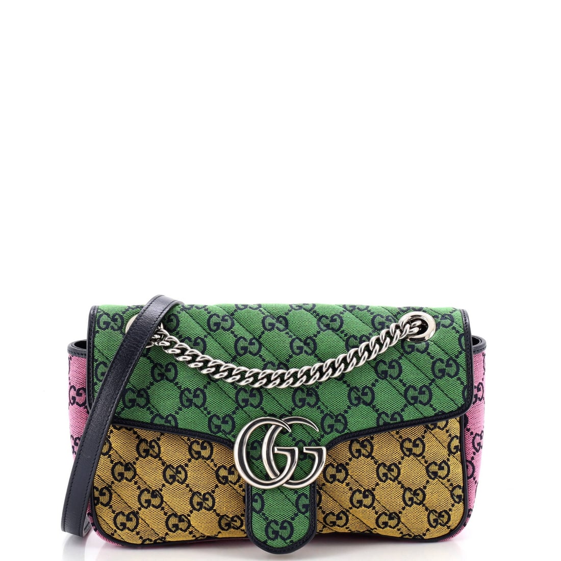 Gucci GG Marmont Small Diagonal Quilted Flap Bag in GG Canvas and Leather: Gucci GG Marmont Small Diagonal Quilted Flap Bag in GG Canvas and Leather The Gucci GG Marmont Small Diagonal Quilted Flap Bag is a vibrant and stylish accessory that combines the iconic GG Marmont de