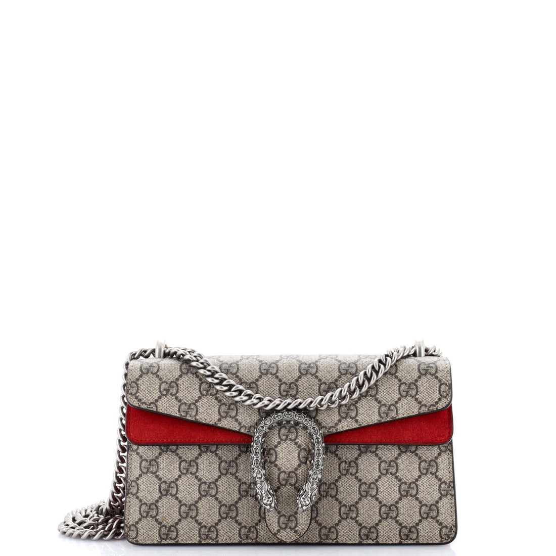 Gucci Dionysus Small GG Coated Canvas Bag with Crystal Embellished Metal: Gucci Dionysus Small GG Coated Canvas Bag with Crystal Embellished Metal Elevate your style with the iconic Gucci Dionysus Small GG Coated Canvas Bag, boasting sleek crystal embellished metal accents