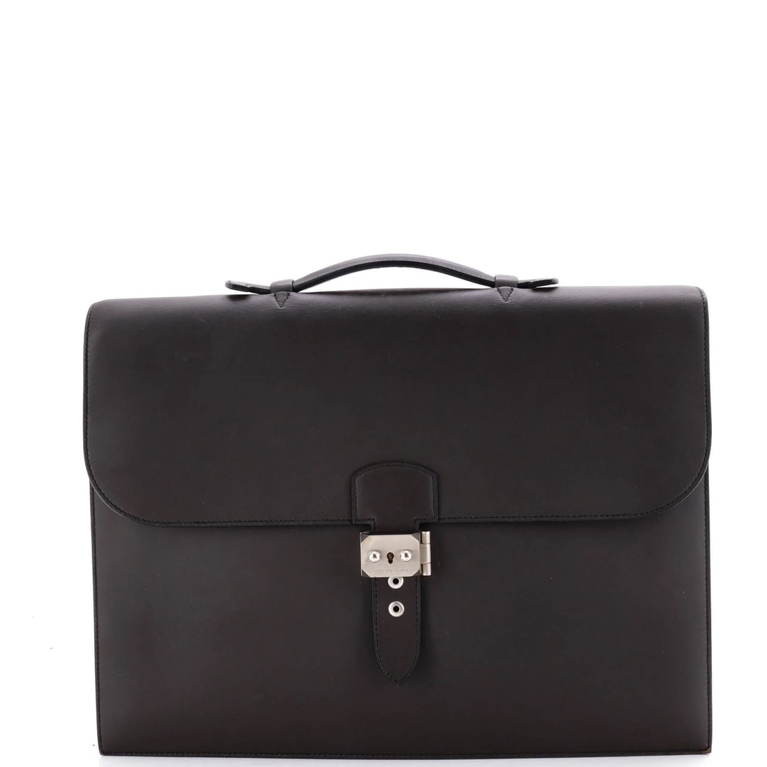 38 Hermes Sac a Depeches Bag Sombrero: 38 Hermes Sac a Depeches Bag Sombrero A rare and stylish find, the 38 Hermes Sac a Depeches Bag Sombrero boasts sleek gray leather exterior with subtle raw leather interior, adorned with brushed palla