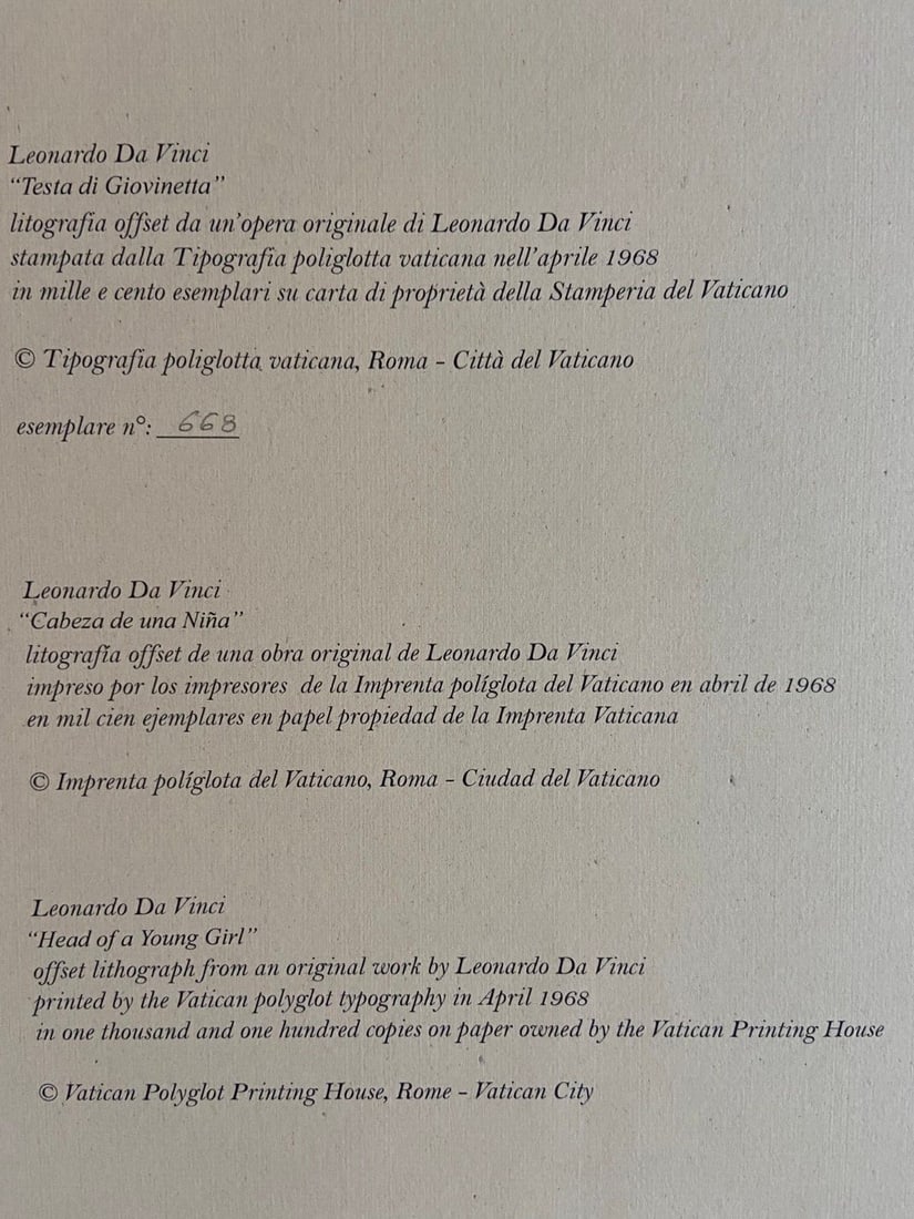 Numbered Leonardo Da Vinci Lithograph From An - 7