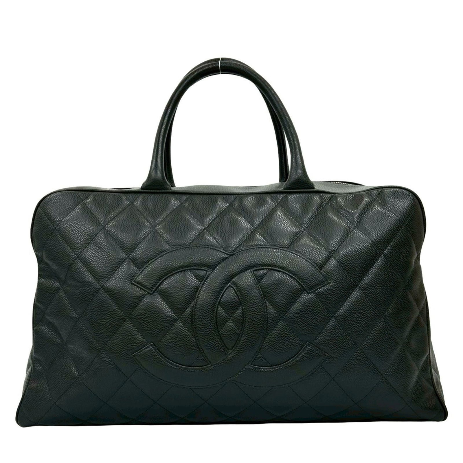 Chanel Boston Calfskin Grained Bag: Chanel Boston Calfskin Grained Bag A timeless Chanel Boston bag in sleek black grained calfskin, perfect for adding an air of sophistication to any outfit. With its classic design and premium material