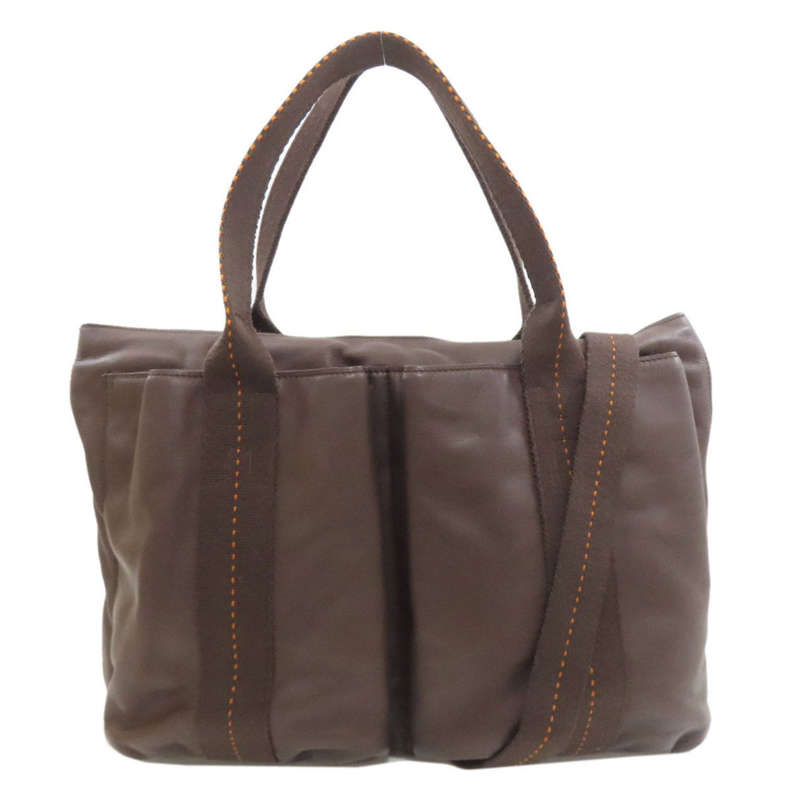 Hermes Leather Handbag: Hermes Leather Handbag A timeless piece from the iconic French fashion house, this exquisite Hermes leather handbag boasts rich brown tones and an open closure, exuding classic sophistication. With it