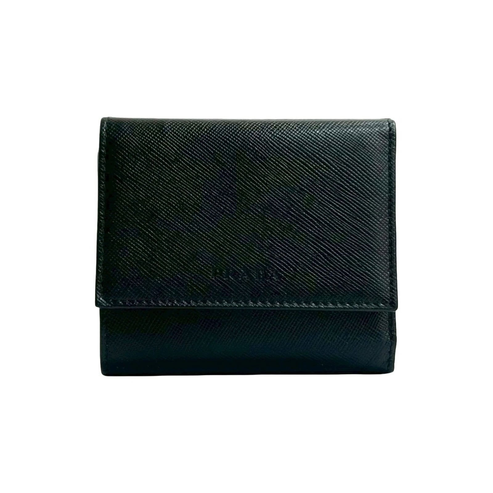 Prada Tri-Fold Leather Wallet: Prada Tri-Fold Leather Wallet A sleek and sophisticated Prada tri-fold leather wallet, perfect for adding a touch of luxury to your daily essentials. With its classic design and high-quality black lea