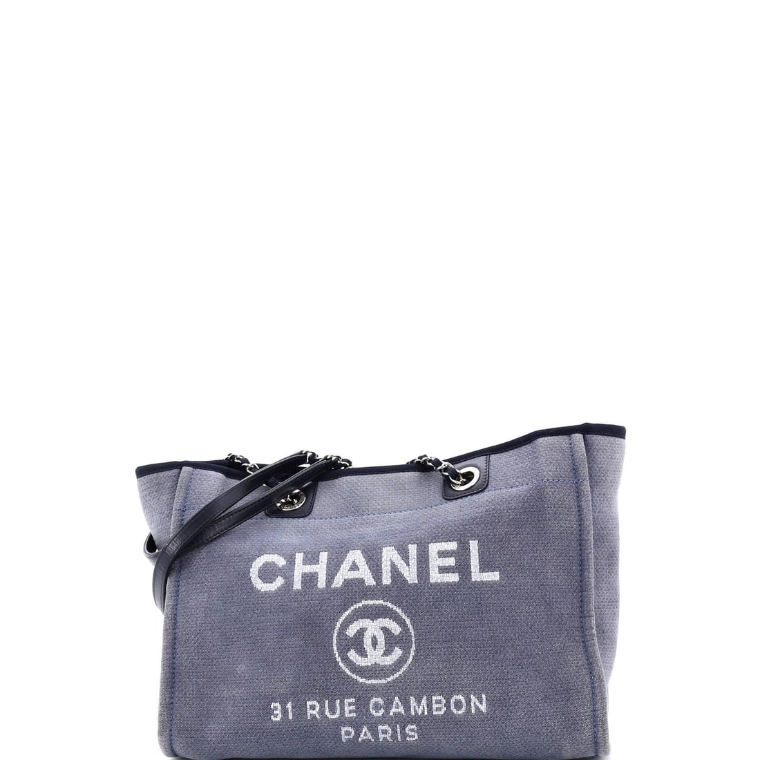 Chanel Deauville Small Canvas Tote: Chanel Deauville Small Canvas Tote The Chanel Deauville Small Canvas Tote is a timeless and stylish accessory that exudes classic French chic. With its iconic blue canvas exterior, silver hardware, an