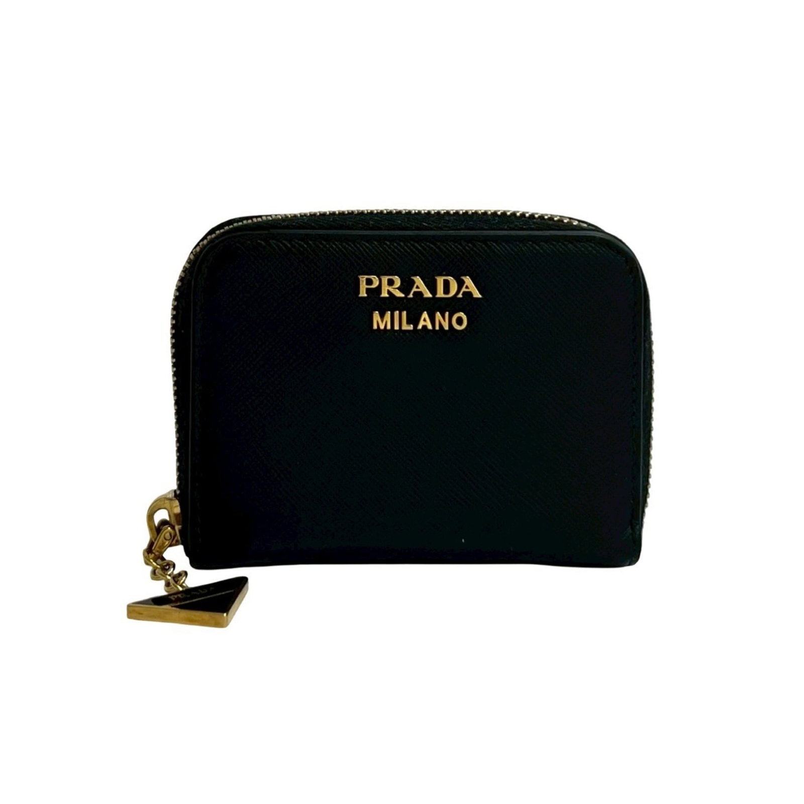 Prada Coin Purse in Leather: Prada Coin Purse in Leather A sleek and sophisticated accessory for the modern woman, this Prada leather coin purse is a timeless classic that exudes elegance and refinement. With its sturdy black lea