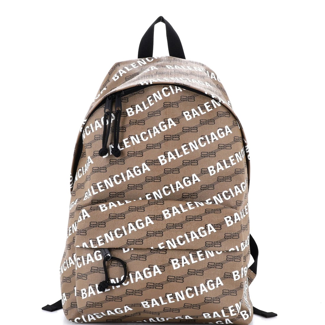 Balenciaga Signature Backpack with BB Logo Coated Canvas: Balenciaga Signature Backpack with BB Logo Coated Canvas Experience the iconic style of Balenciaga with this Signature Backpack, boasting a sturdy canvas-coated exterior and signature BB logo