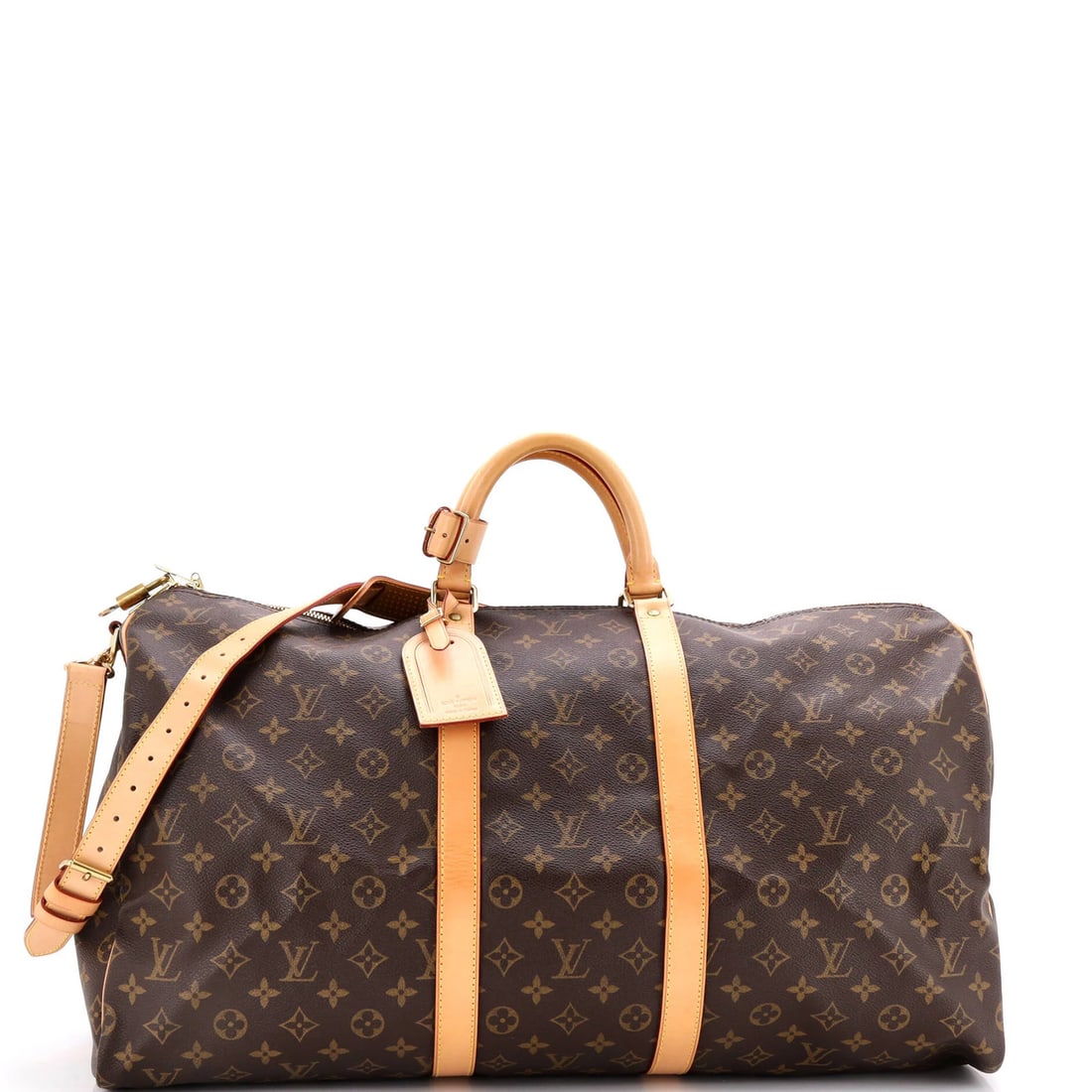 55 Louis Vuitton Keepall Bandouliere Bag Monogram Canvas: 55 Louis Vuitton Keepall Bandouliere Bag Monogram Canvas Experience the timeless elegance of Louis Vuitton's iconic Keepall Bandouliere Bag, expertly crafted from high-quality canvas and adorned with