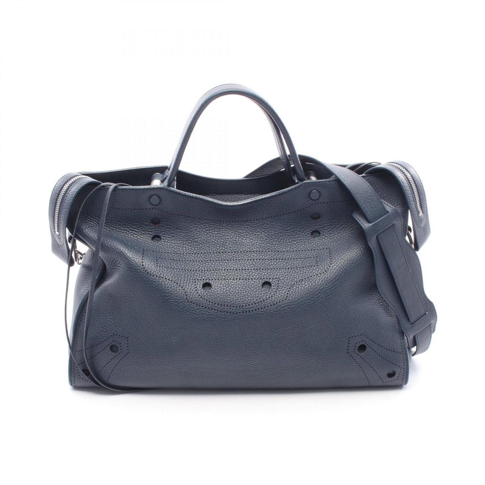 Balenciaga Leather Handbag: Balenciaga Leather Handbag A pre-owned Balenciaga leather handbag in navy, boasting clean lines and timeless elegance. With its classic design and high-quality leather construction, this bag is