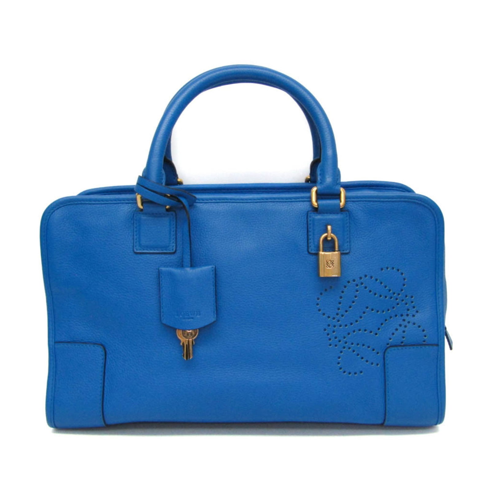 Loewe Leather Handbag: Loewe Leather Handbag A stunning blue Loewe leather handbag, perfect for adding a touch of sophistication to any outfit. With its sleek zipper closure and spacious interior featuring two zipped pocket