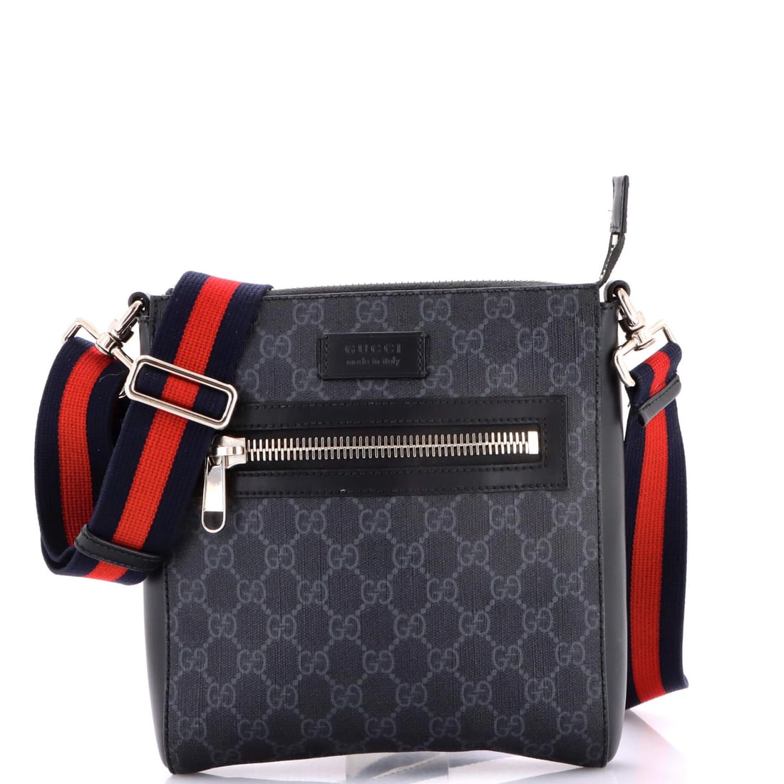 Gucci Small GG Coated Canvas Front Zip Messenger Bag with Web Strap: Gucci Small GG Coated Canvas Front Zip Messenger Bag with Web Strap Elevate your everyday style with this sleek Gucci Small GG Coated Canvas Front Zip Messenger Bag, boasting a timeless design and dur