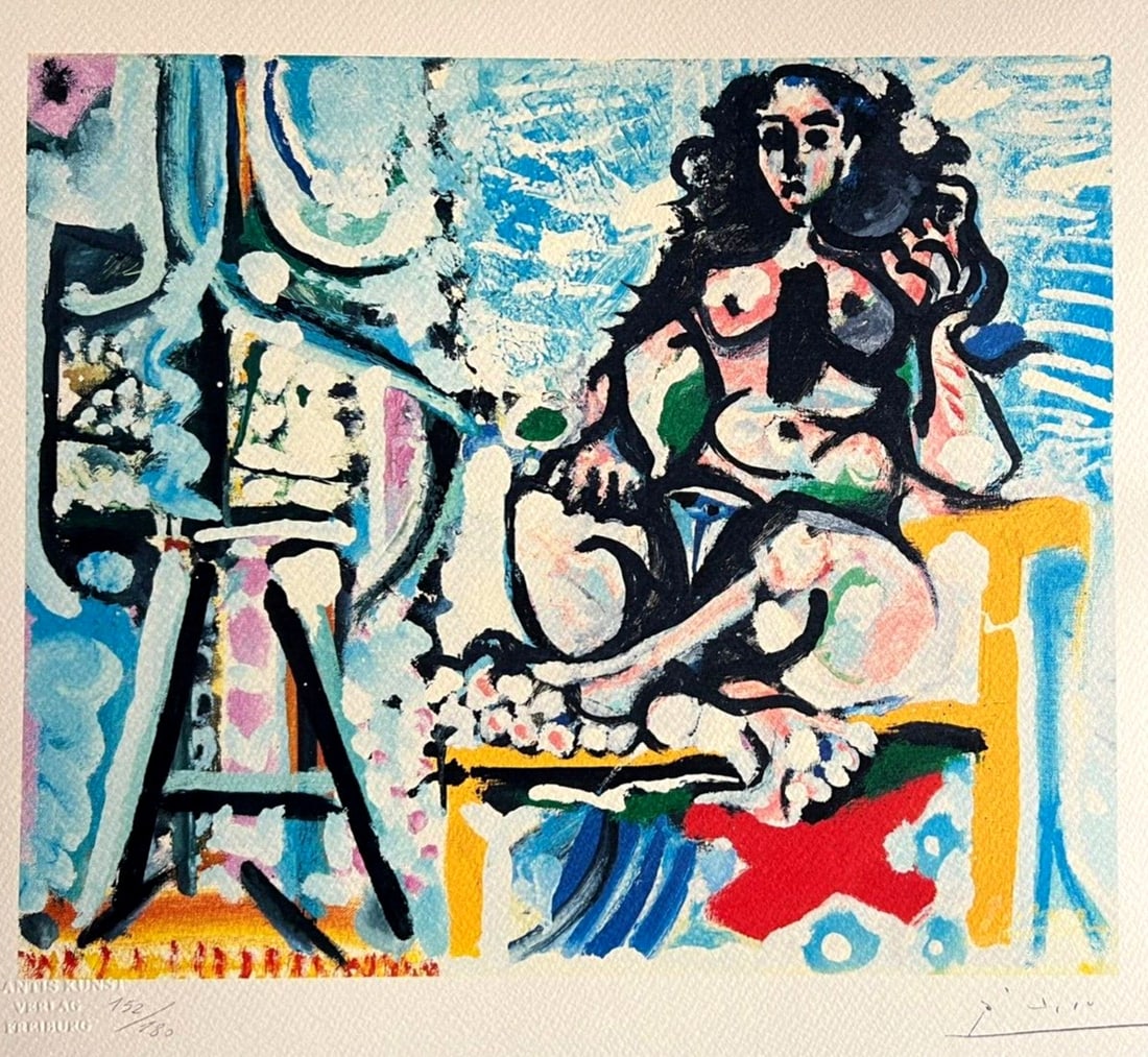Pablo Picasso Lithograph #: Pablo Picasso Lithograph # Own a piece of art history with this stunning 1978 lithograph by Pablo Picasso, titled "Model in the studio". This medium-sized print is signed and numbered, making it a uni