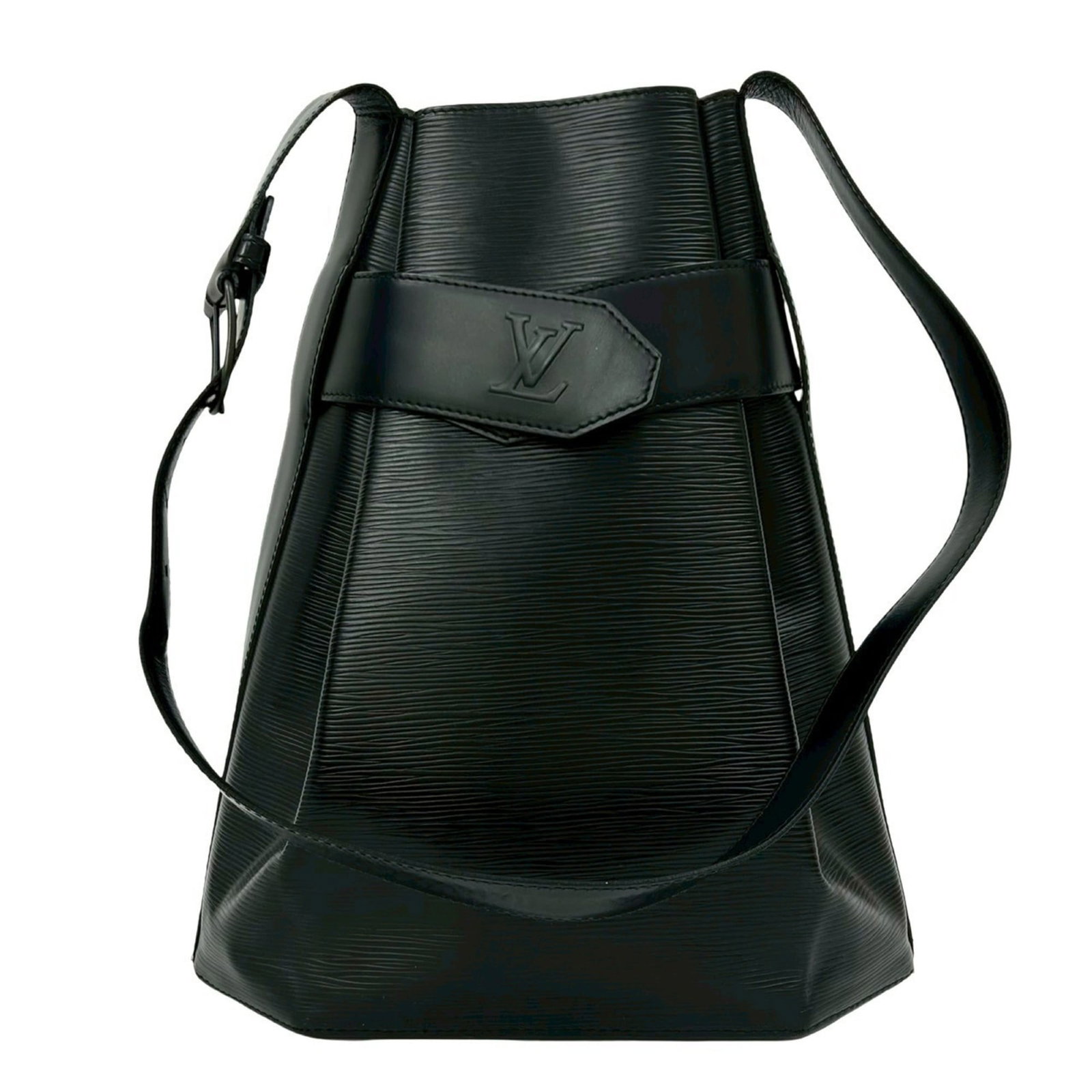 Louis Vuitton Leather Shoulder Bag: Louis Vuitton Leather Shoulder Bag A sleek and timeless piece from the iconic Louis Vuitton brand, this black leather shoulder bag boasts classic LV monogramming and a spacious interior perfect for da