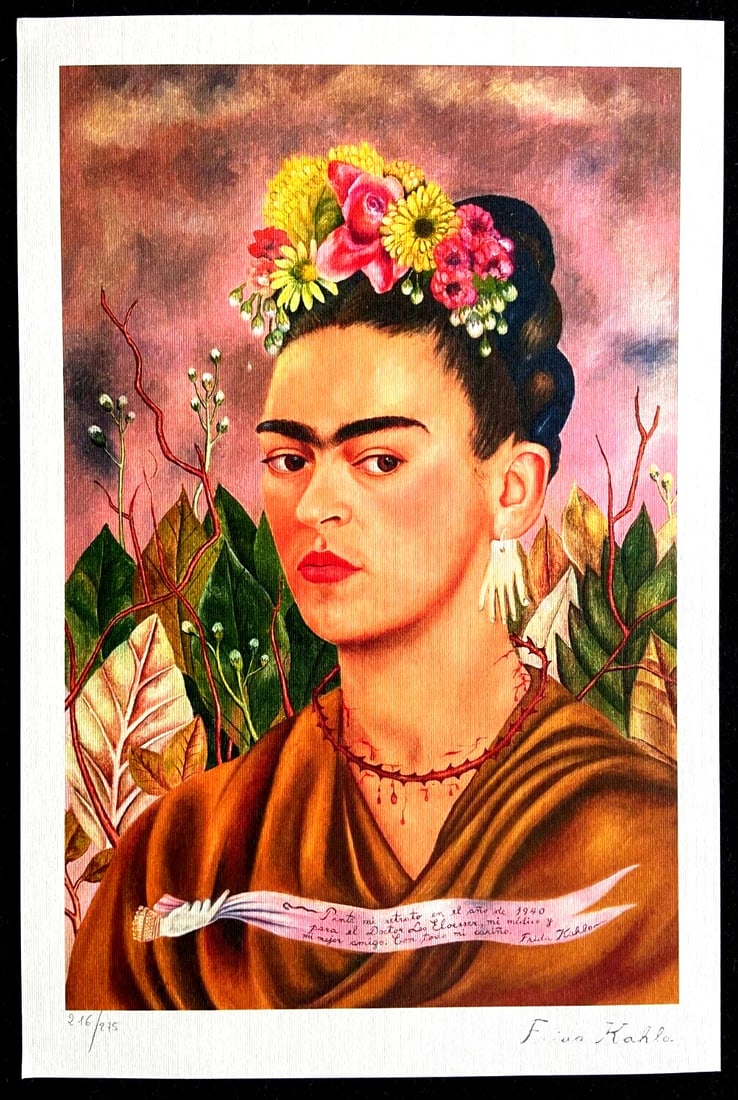 limited Frida Kahlo Lithograph 275 numbered: limited Frida Kahlo Lithograph 275 numbered Own a piece of art history with this limited edition, hand-numbered lithograph of Frida Kahlo's iconic self-portrait, printed in 1986 by Birkhuser Kunstverl