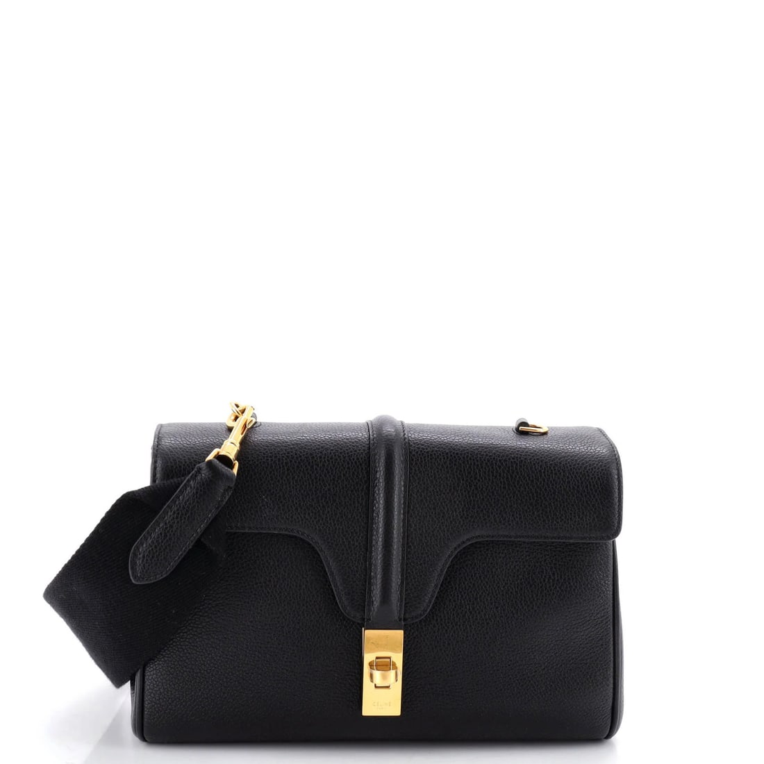 Celine Soft 16 Bag in Grainy Calfskin: Celine Soft 16 Bag in Grainy Calfskin The Celine Soft 16 Bag in grainy calfskin is a timeless and sophisticated accessory that exudes understated elegance. With its sleek black exterior, gold hardware