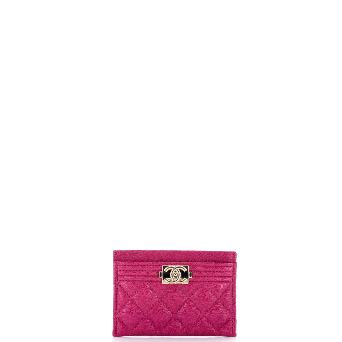 Chanel Caviar Quilted Boy Card Holder: Chanel Caviar Quilted Boy Card Holder The Chanel Caviar Quilted Boy Card Holder is a timeless and stylish accessory that exudes luxury with its pink leather exterior, gold hardware, and quilted design