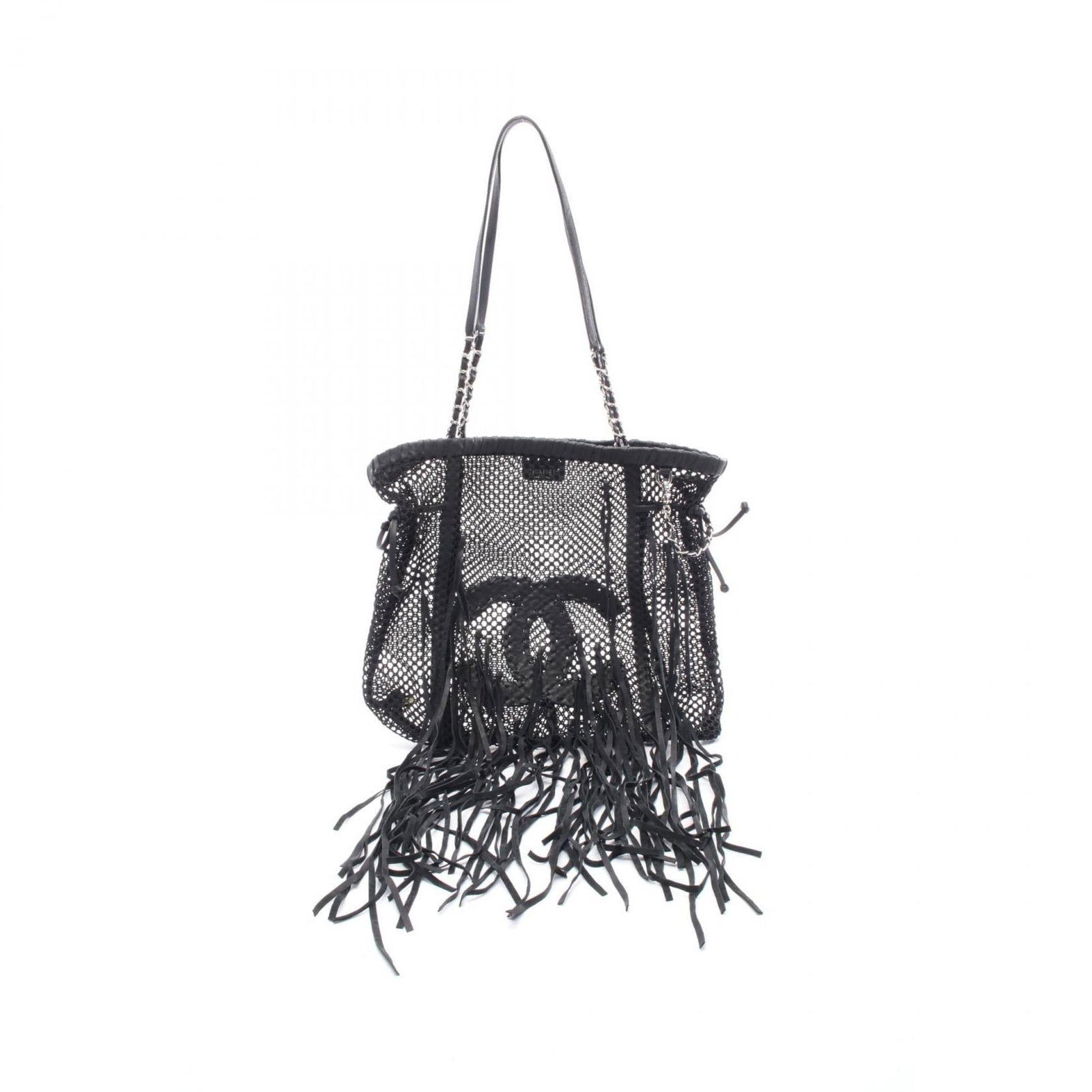 Chanel Shoulder Bag in Leather and Mesh: Chanel Shoulder Bag in Leather and Mesh A sleek and sophisticated Chanel shoulder bag, crafted from rich leather and mesh, adds an edgy touch to any outfit. With its classic design and timeless style,