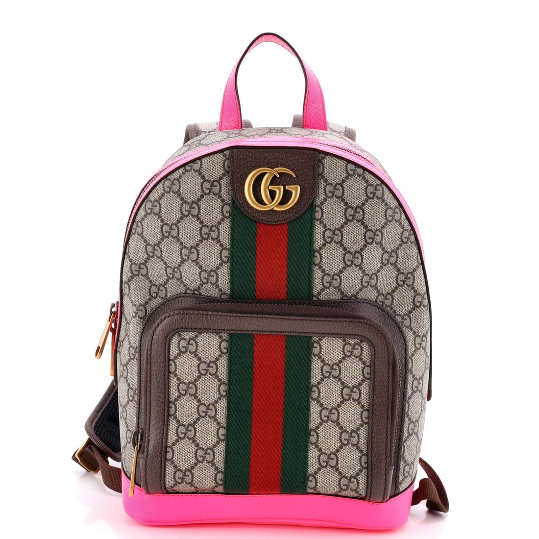Gucci Ophidia Small GG Coated Canvas & Leather Backpack: Gucci Ophidia Small GG Coated Canvas & Leather Backpack Elevate your daily style with the iconic Gucci Ophidia Small GG Coated Canvas & Leather Backpack, boasting a striking pink hue and sleek GG Coat