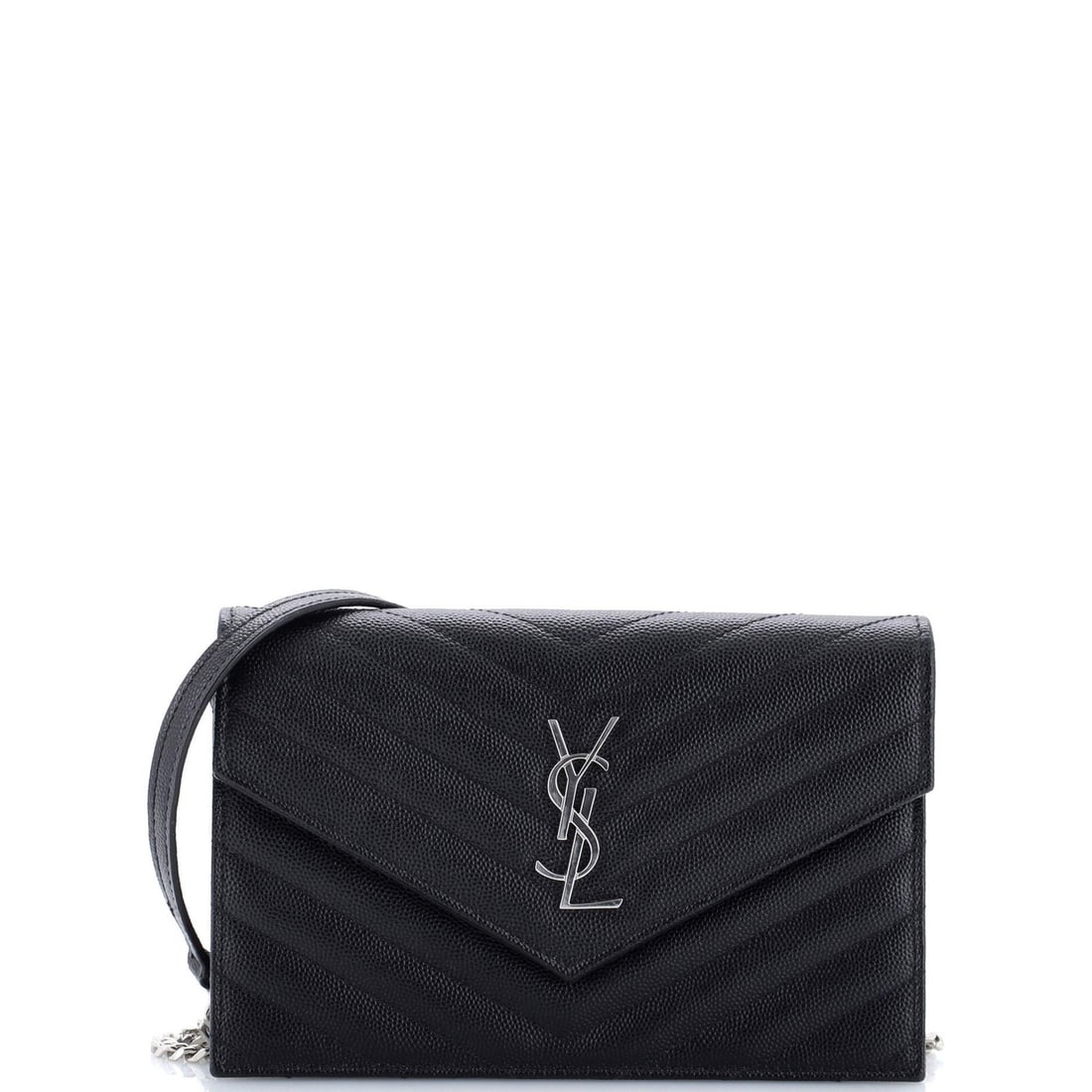 Saint Laurent Small Matelasse Chevron Leather Wallet on Chain: Saint Laurent Small Matelasse Chevron Leather Wallet on Chain Elevate your everyday style with the iconic Saint Laurent Small Matelasse Chevron Leather Wallet on Chain, boasting sleek black leather