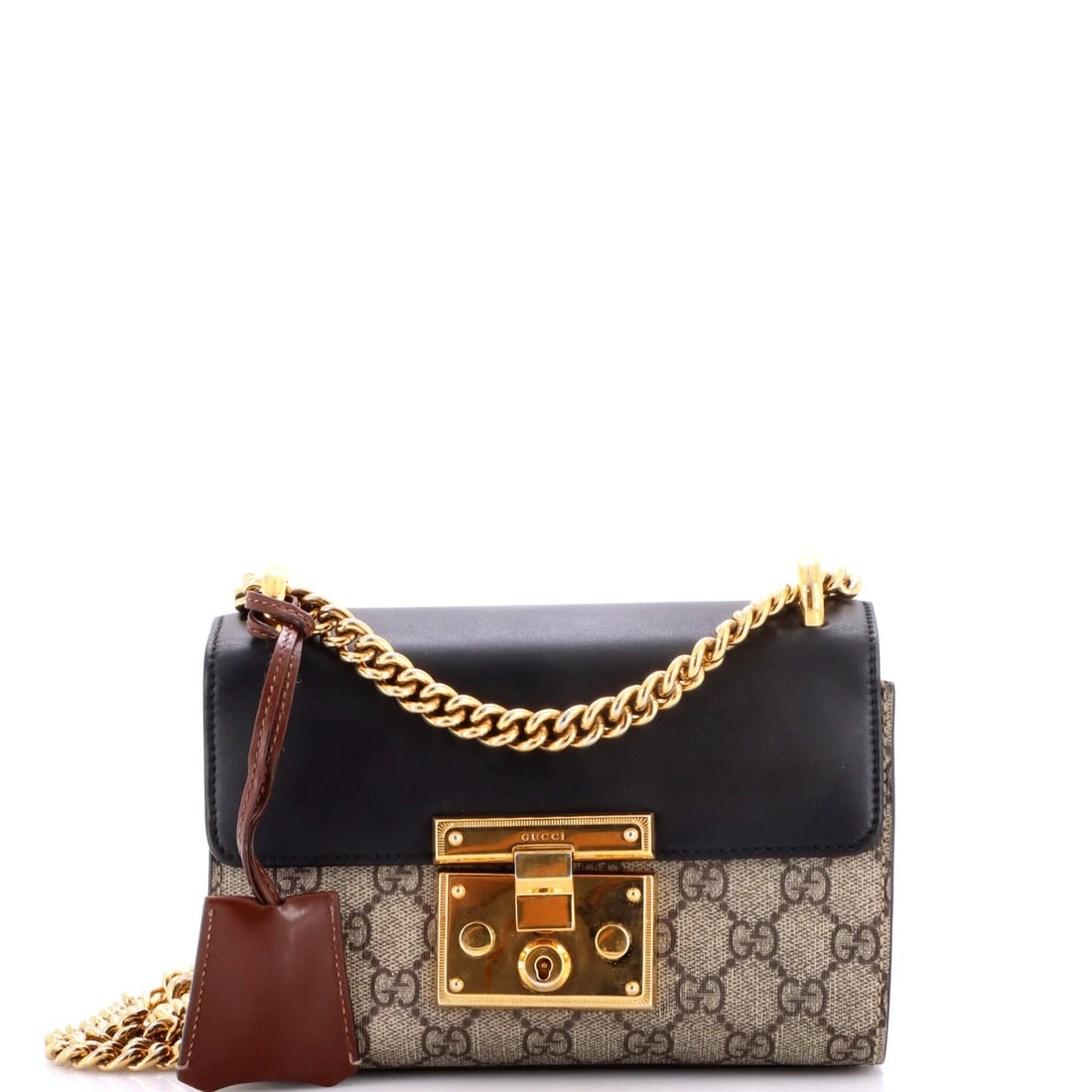 Gucci Small GG Coated Canvas and Leather Shoulder Padlock Bag: Gucci Small GG Coated Canvas and Leather Shoulder Padlock Bag Elevate your everyday style with the iconic Gucci Small GG Coated Canvas and Leather Shoulder Padlock Bag, boasting a timeless design that