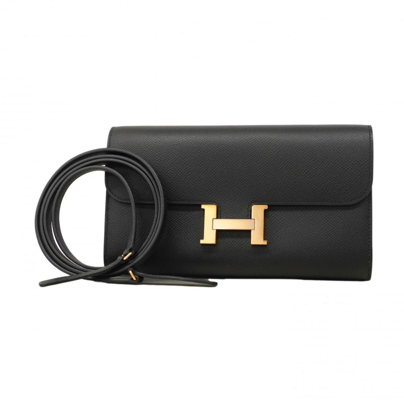 Hermes Epsom Leather Chain and Shoulder Wallet: Hermes Epsom Leather Chain and Shoulder Wallet A sleek and sophisticated accessory for the modern woman, this Hermes Epsom Leather Chain and Shoulder Wallet boasts rich, high-quality Epsom leather in