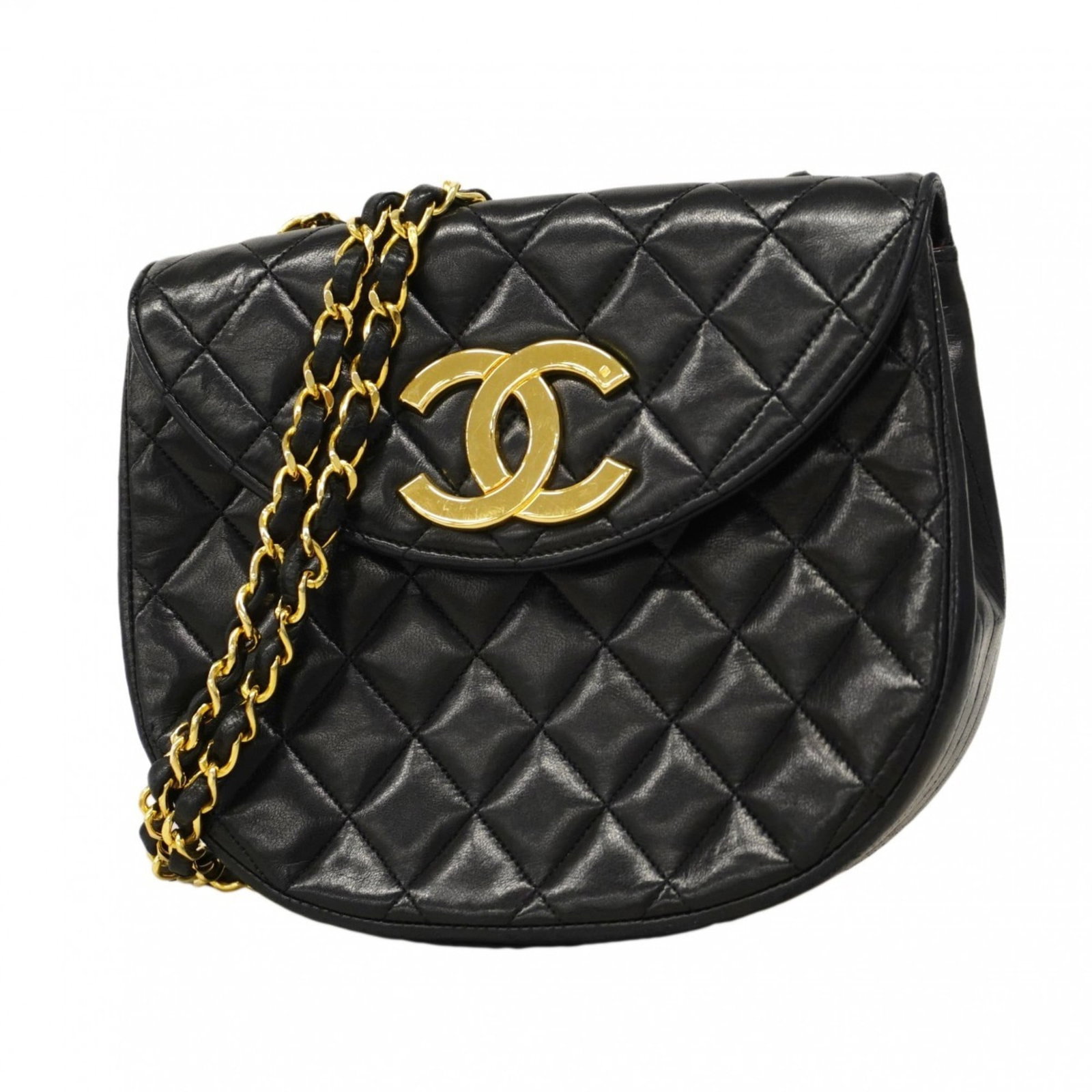 Chanel Shoulder Bag in Leather: Chanel Shoulder Bag in Leather A timeless Chanel shoulder bag in luxurious lambskin leather, this classic design exudes sophistication and elegance. With its sleek black hue and gold hardware accents,