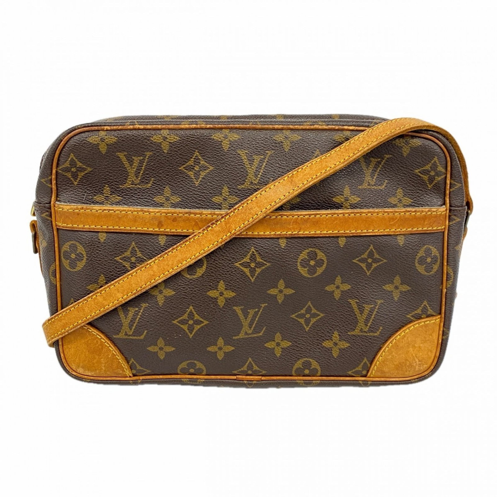 Bag Louis Vuitton Shoulder: Bag Louis Vuitton Shoulder A pre-loved Louis Vuitton shoulder bag in rich brown leather, boasting the iconic monogram pattern and timeless design that exudes luxury and sophistication. With its