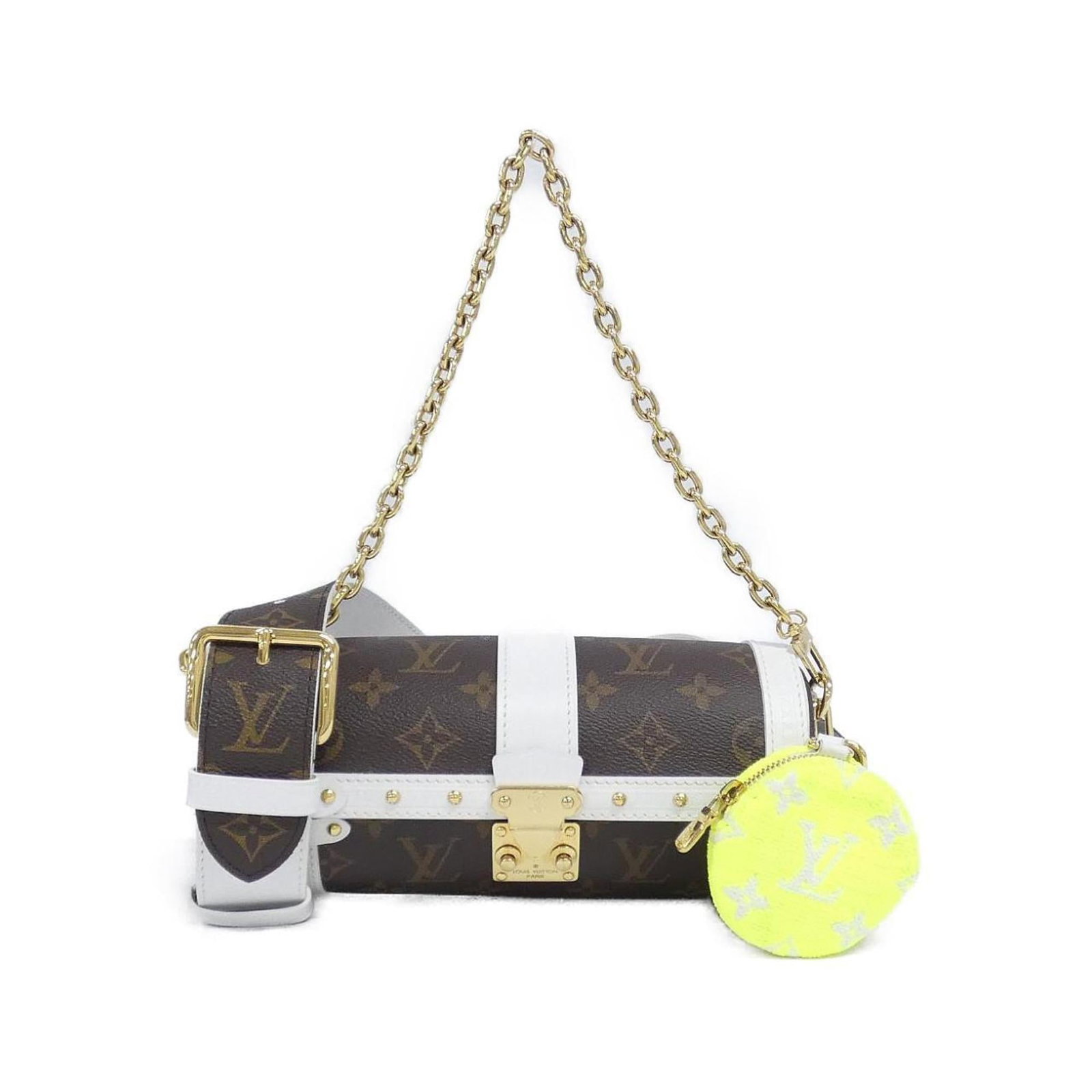 Louis Vuitton Coated Canvas Shoulder Bag with Leather: Louis Vuitton Coated Canvas Shoulder Bag with Leather Elevate your everyday style with this stunning Louis Vuitton Coated Canvas Shoulder Bag, boasting sleek gold hardware and supple calf leather acce