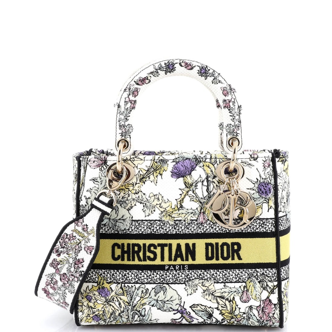 Christian Dior Lady D-Lite Medium Canvas Embroidered Bag: Christian Dior Lady D-Lite Medium Canvas Embroidered Bag The Christian Dior Lady D-Lite Medium Canvas Embroidered Bag is a stunning, multicolored masterpiece that exudes elegance and sophistication. W