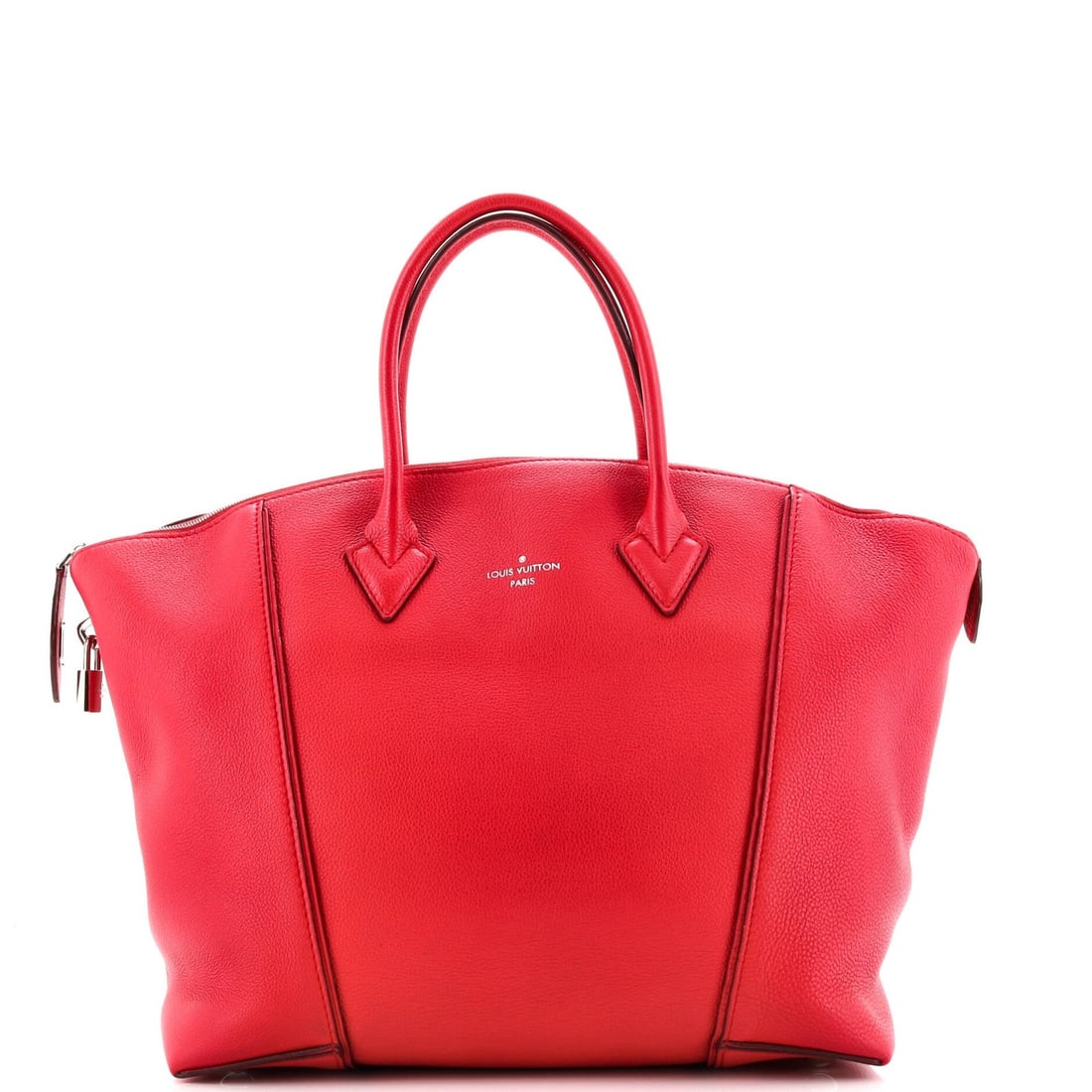 Louis Vuitton Soft Lockit MM Leather Handbag: Louis Vuitton Soft Lockit MM Leather Handbag Own the iconic Louis Vuitton Soft Lockit MM Leather Handbag, boasting a chic pink exterior and sleek silver hardware. This luxurious satchel boasts a spaci